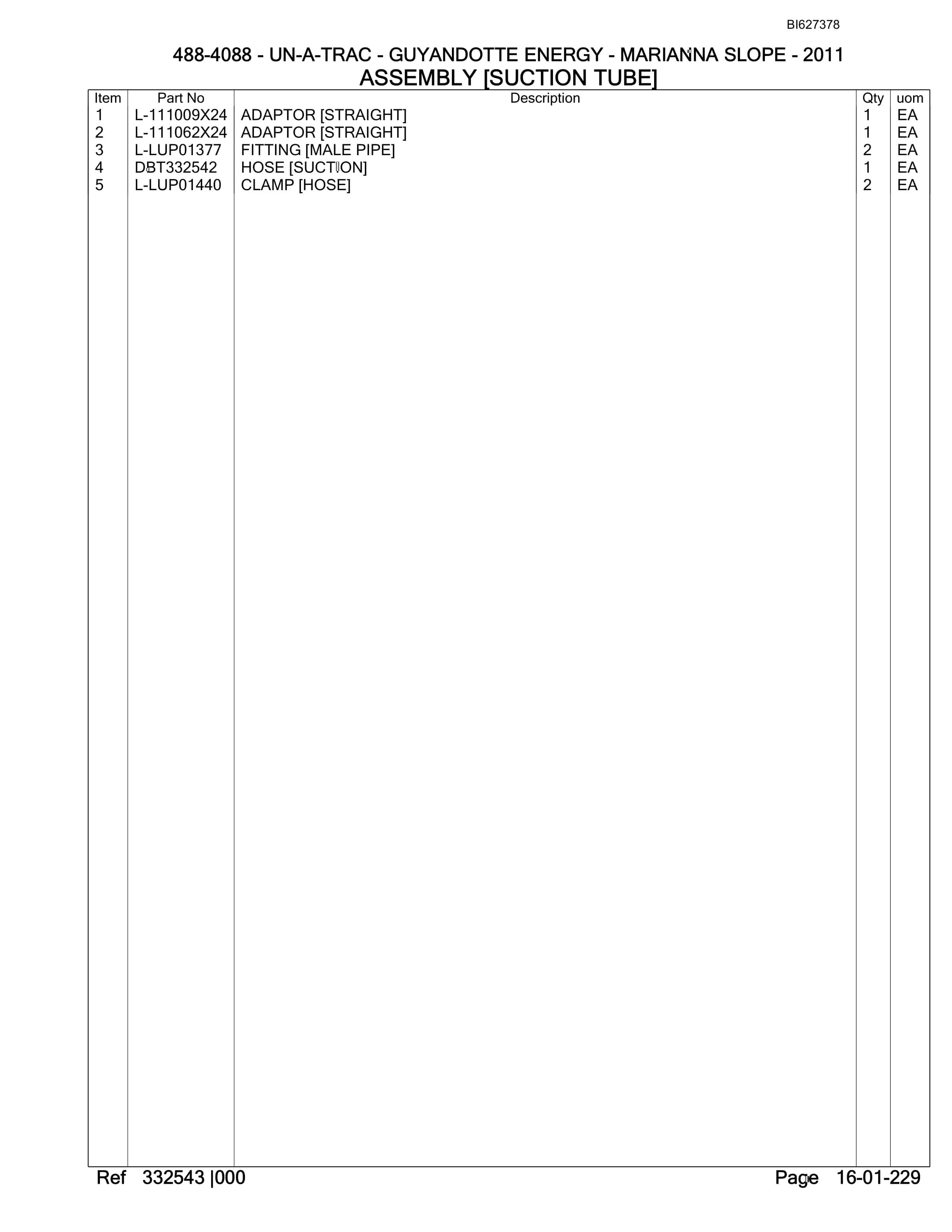 Bucyrus 488-4088 UN-A-TRAC Spare Parts List BI627378-4