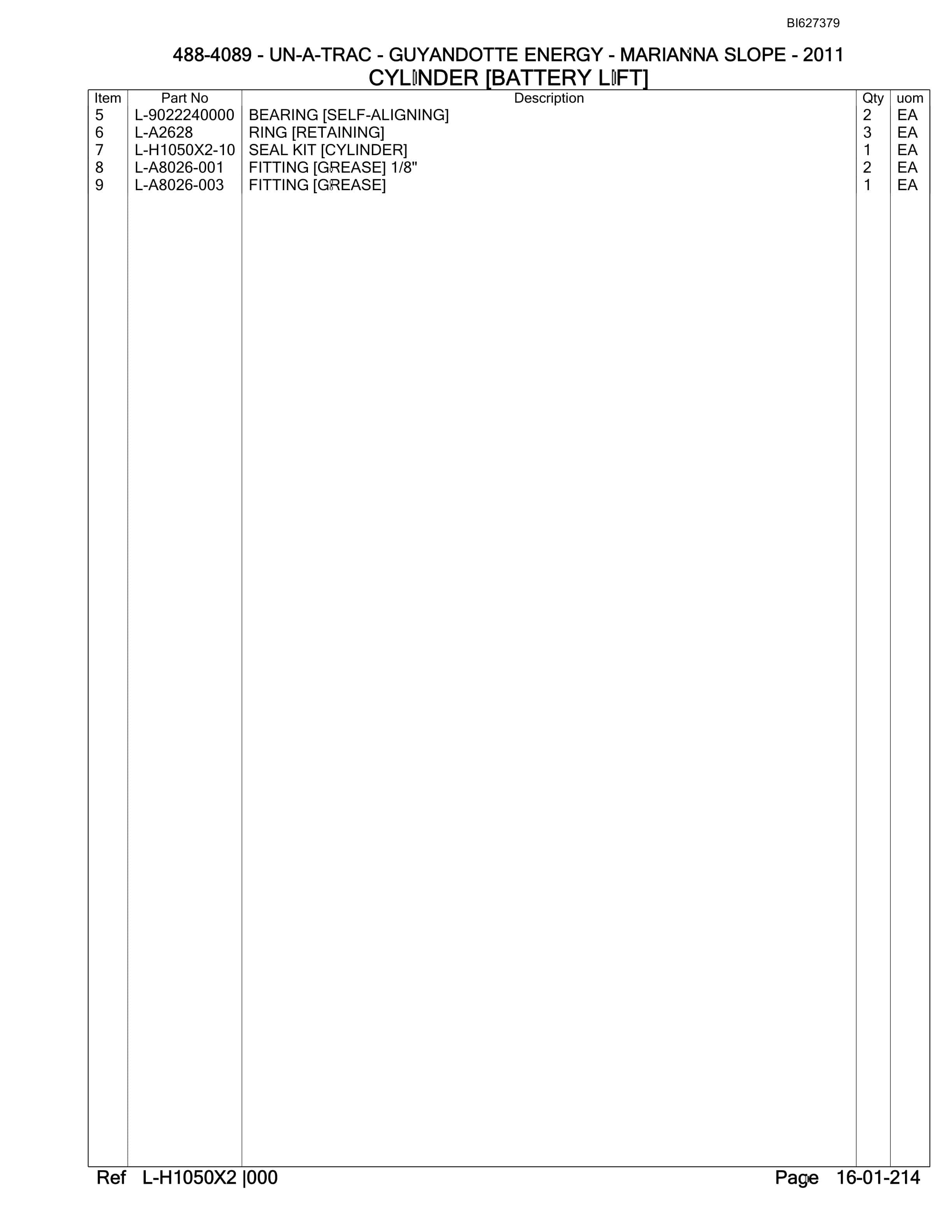 Bucyrus 488-4089 UN-A-TRAC Spare Parts List BI627379-3