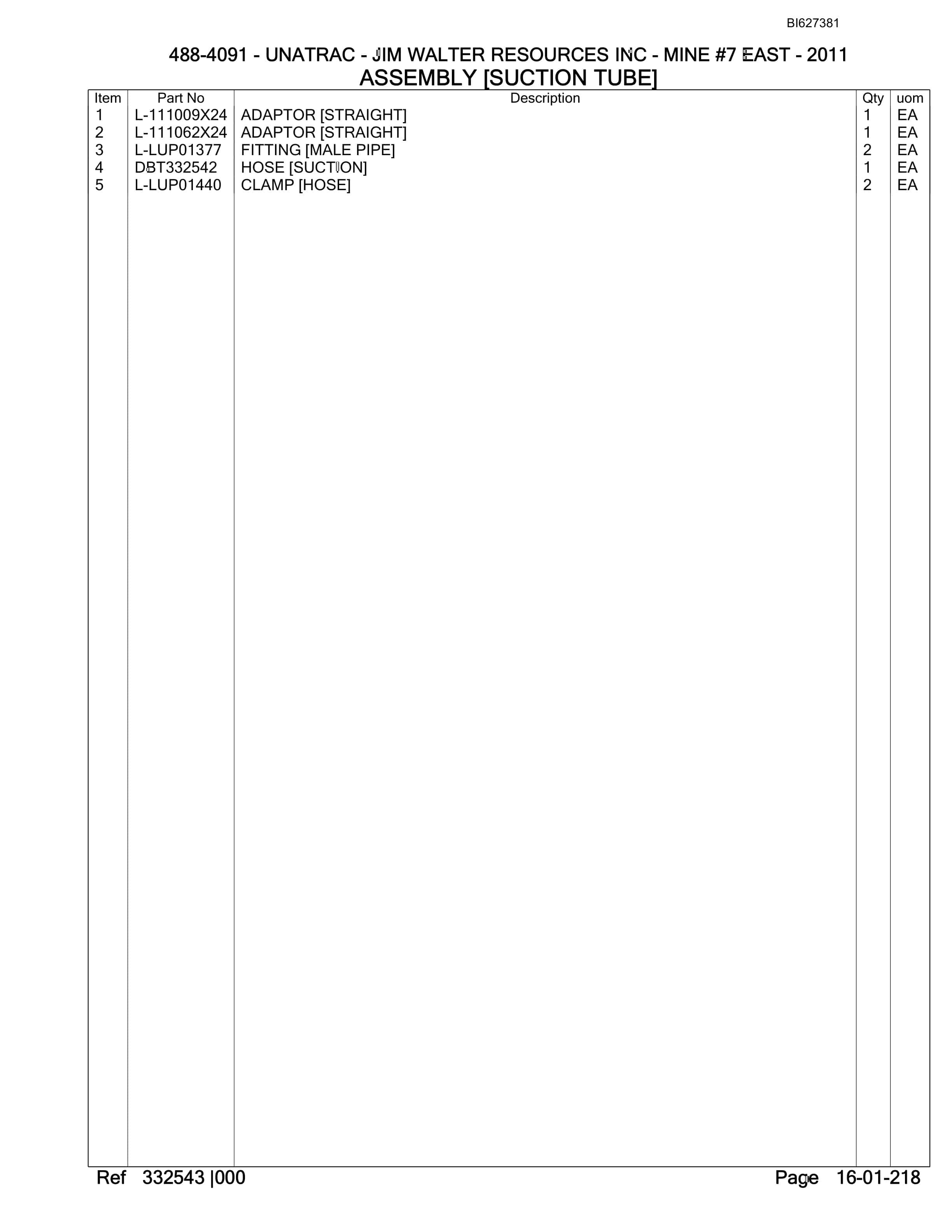 Bucyrus 488-4091 UN-A-TRAC Spare Parts List BI627381-4