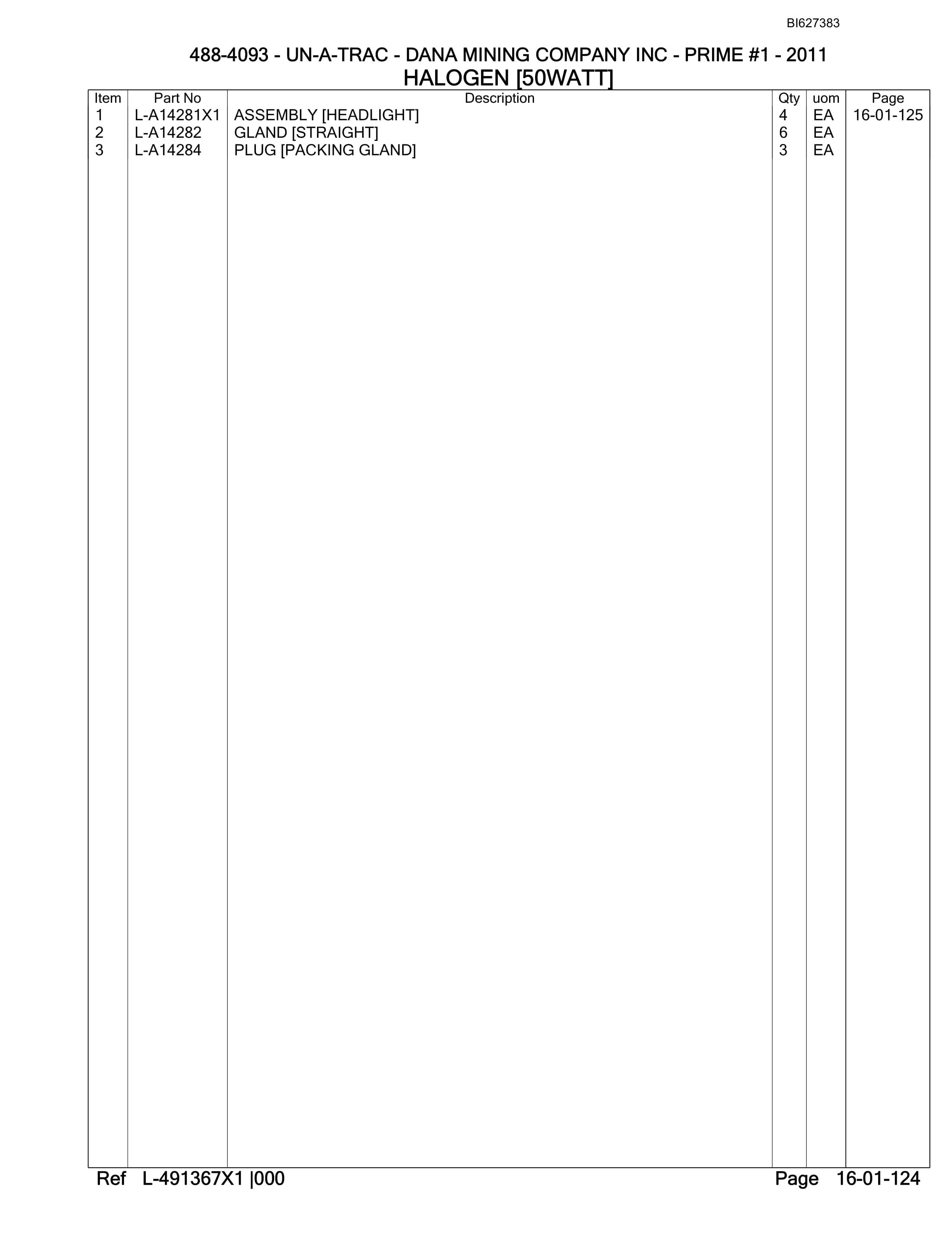 Bucyrus 488-4093 UN-A-TRAC Spare Parts List BI627383-2