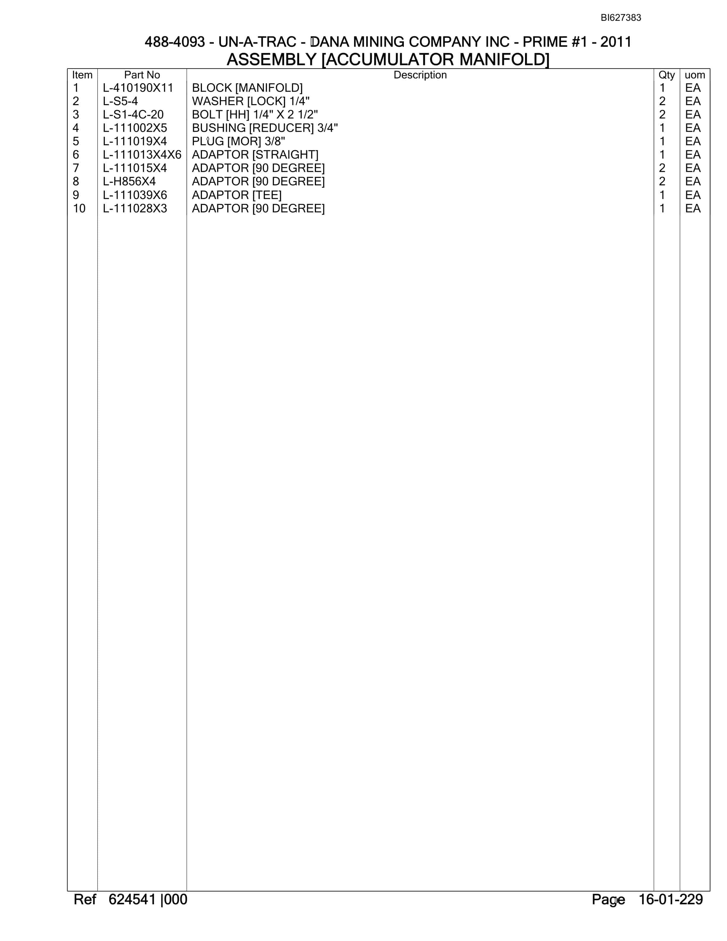 Bucyrus 488-4093 UN-A-TRAC Spare Parts List BI627383-4