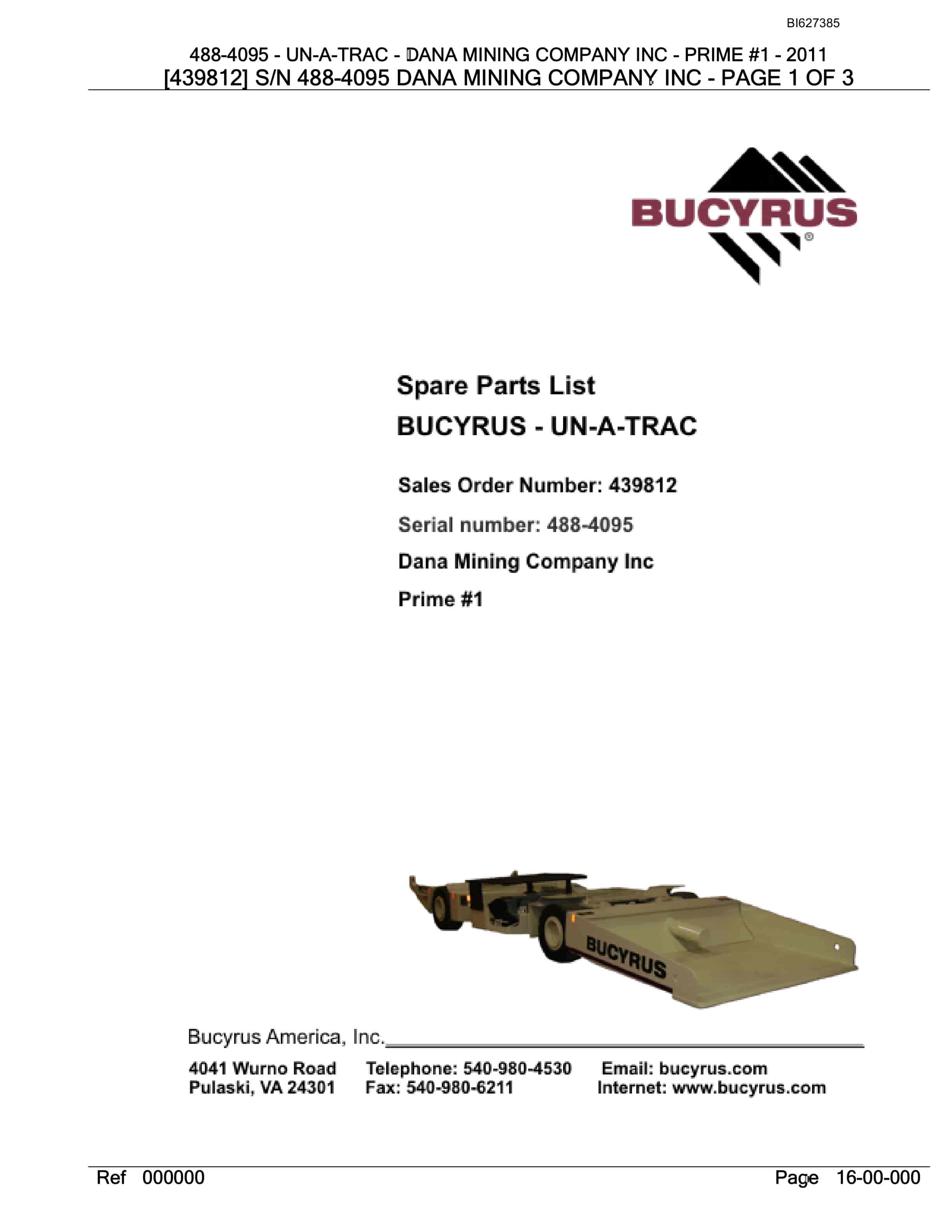 Bucyrus 488-4095 UN-A-TRAC Spare Parts List BI627385