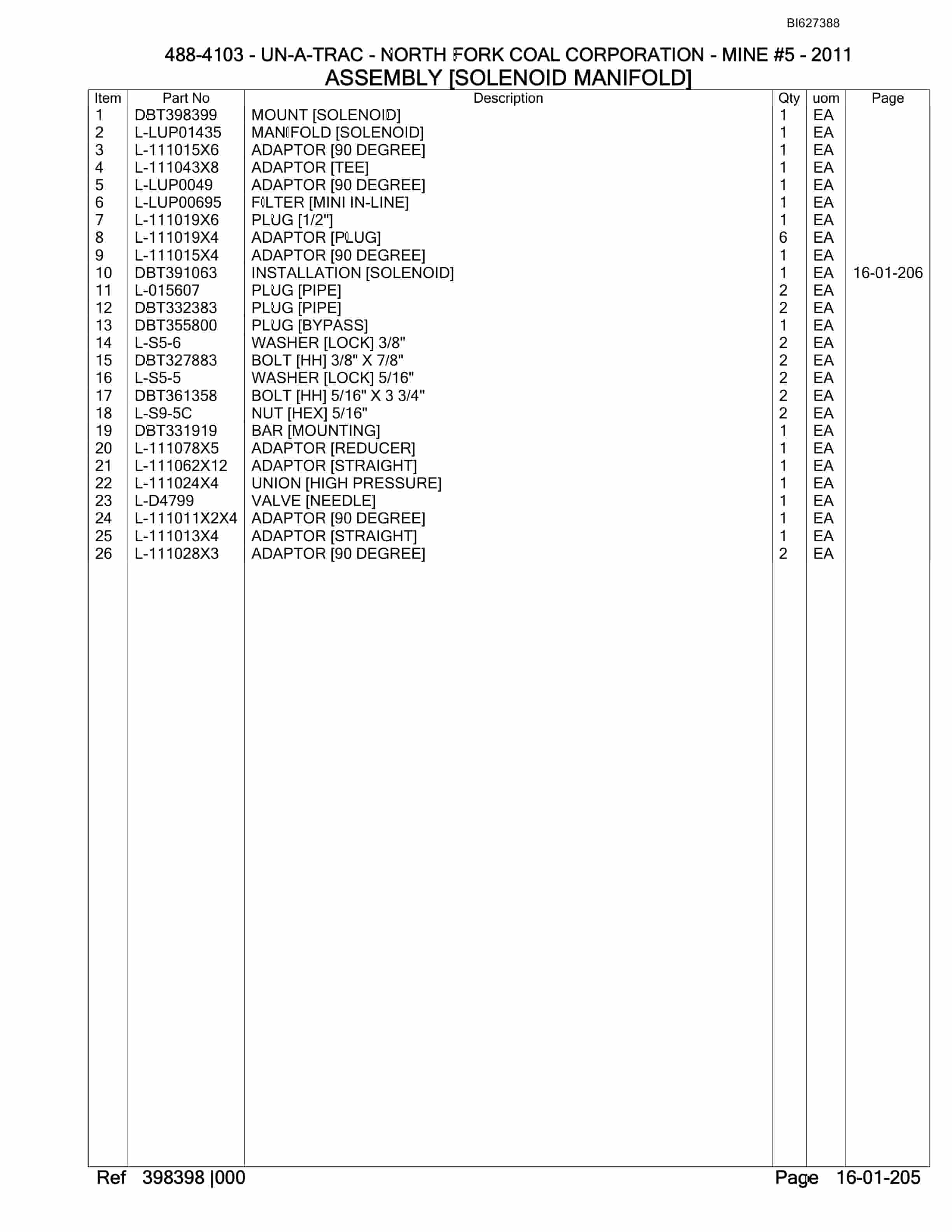 Bucyrus 488-4103 UN-A-TRAC Spare Parts List BI627388-3