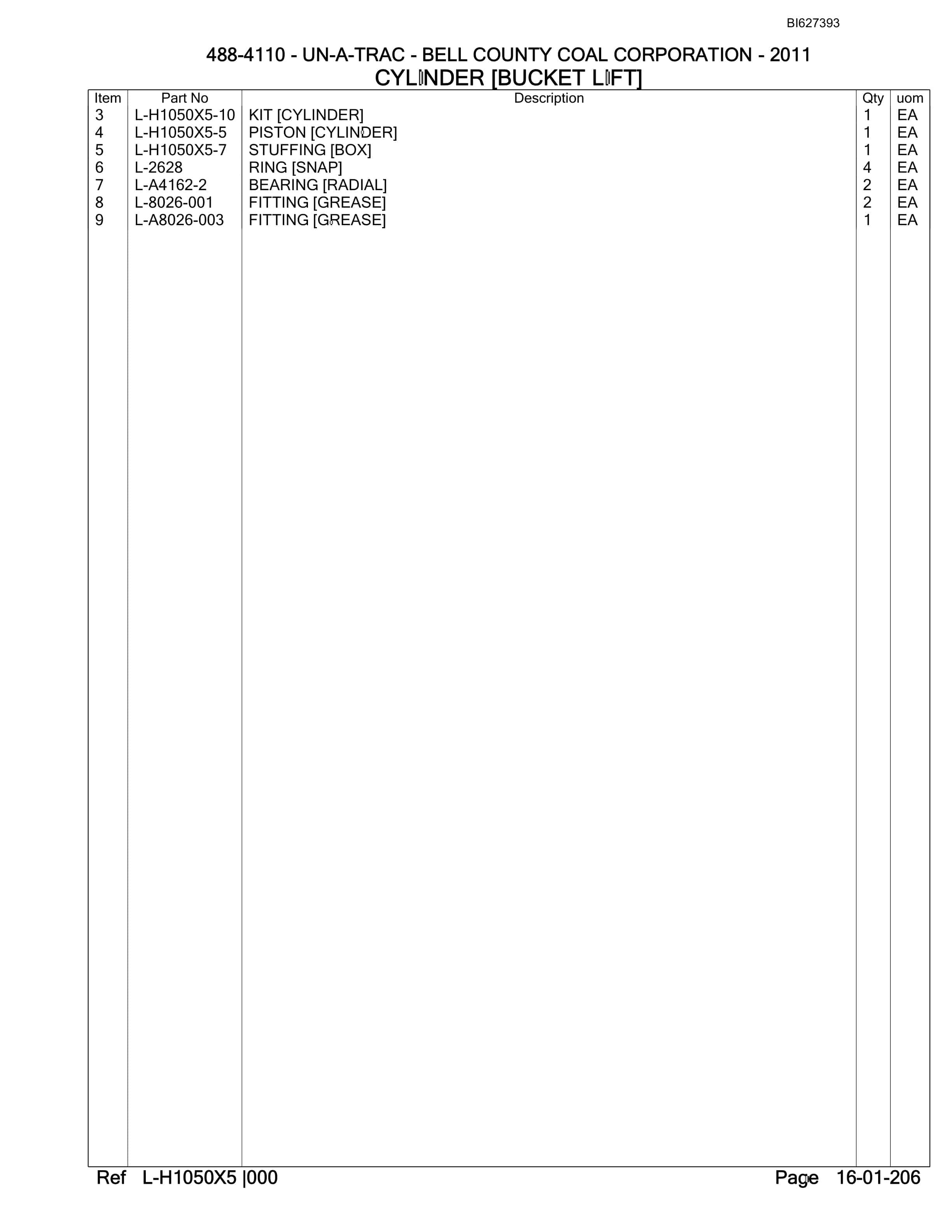 Bucyrus 488-4110 UN-A-TRAC Spare Parts List BI627393-3