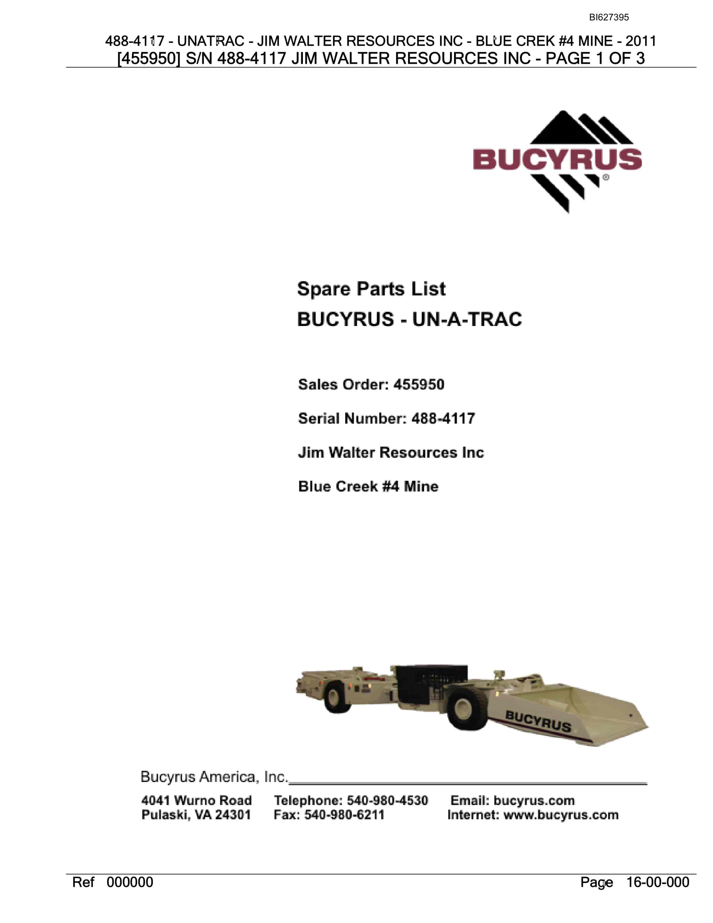 Bucyrus 488-4117 UN-A-TRAC Spare Parts List BI627395