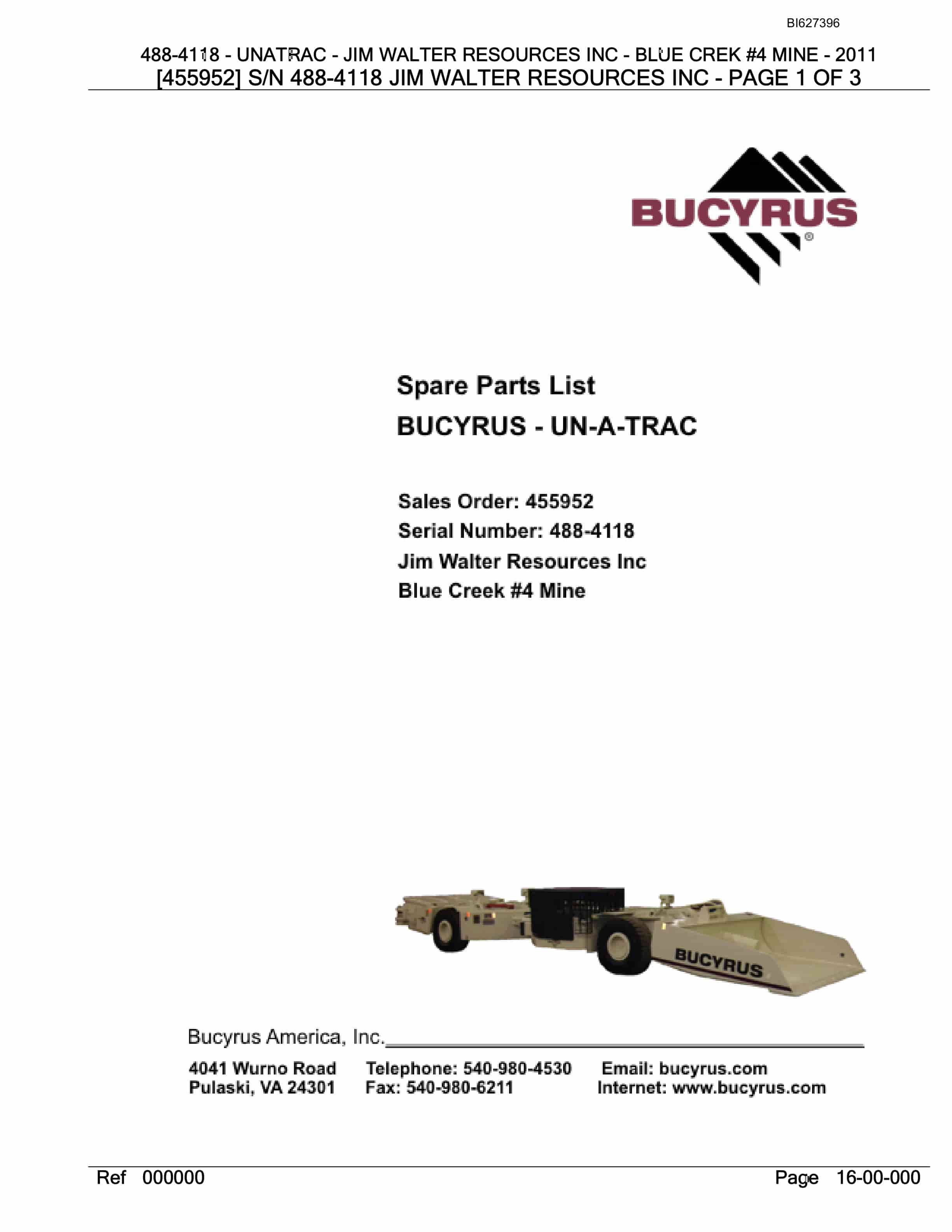 Bucyrus 488-4118 UN-A-TRAC Spare Parts List BI627396