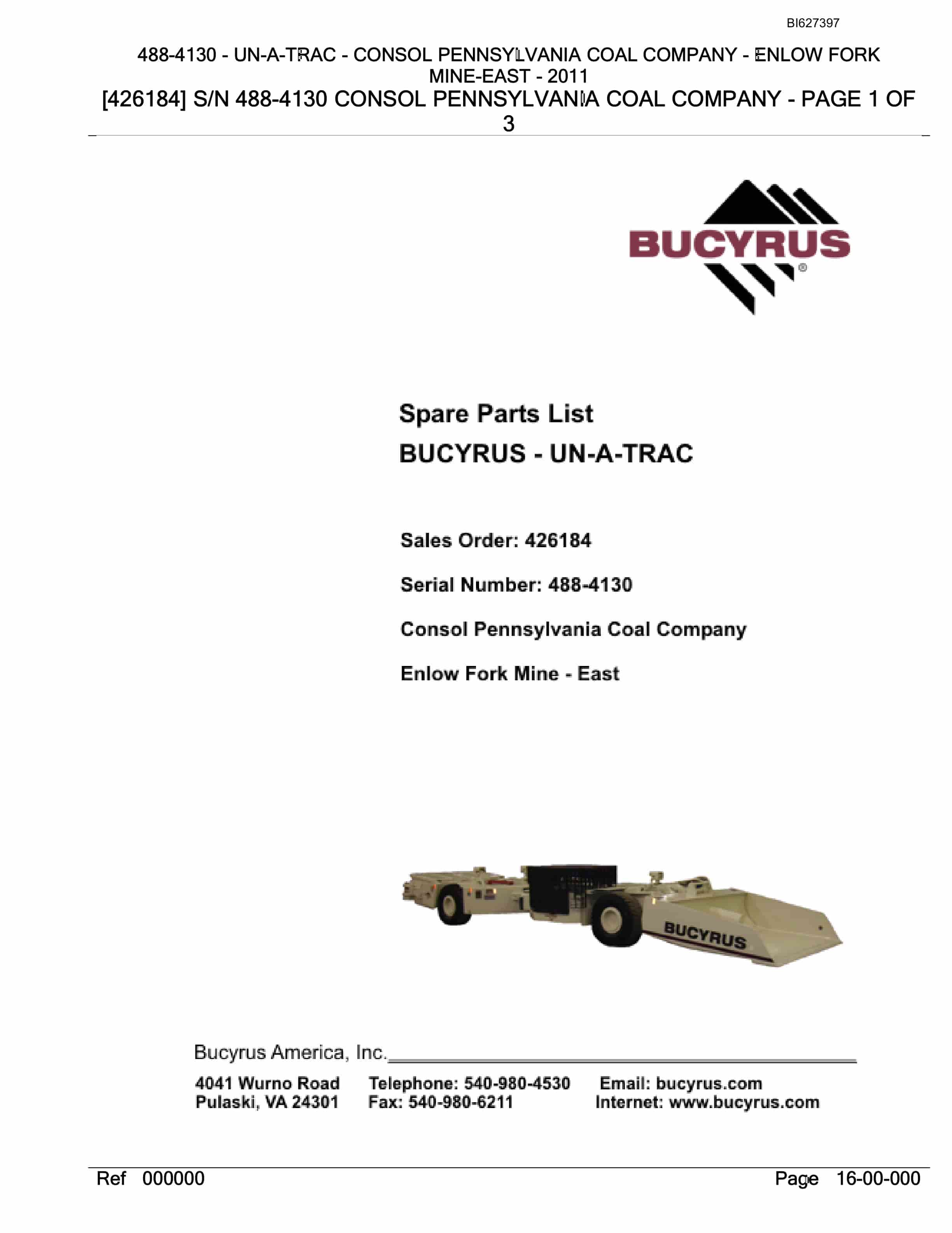 Bucyrus 488-4130 UN-A-TRAC Spare Parts List BI627397