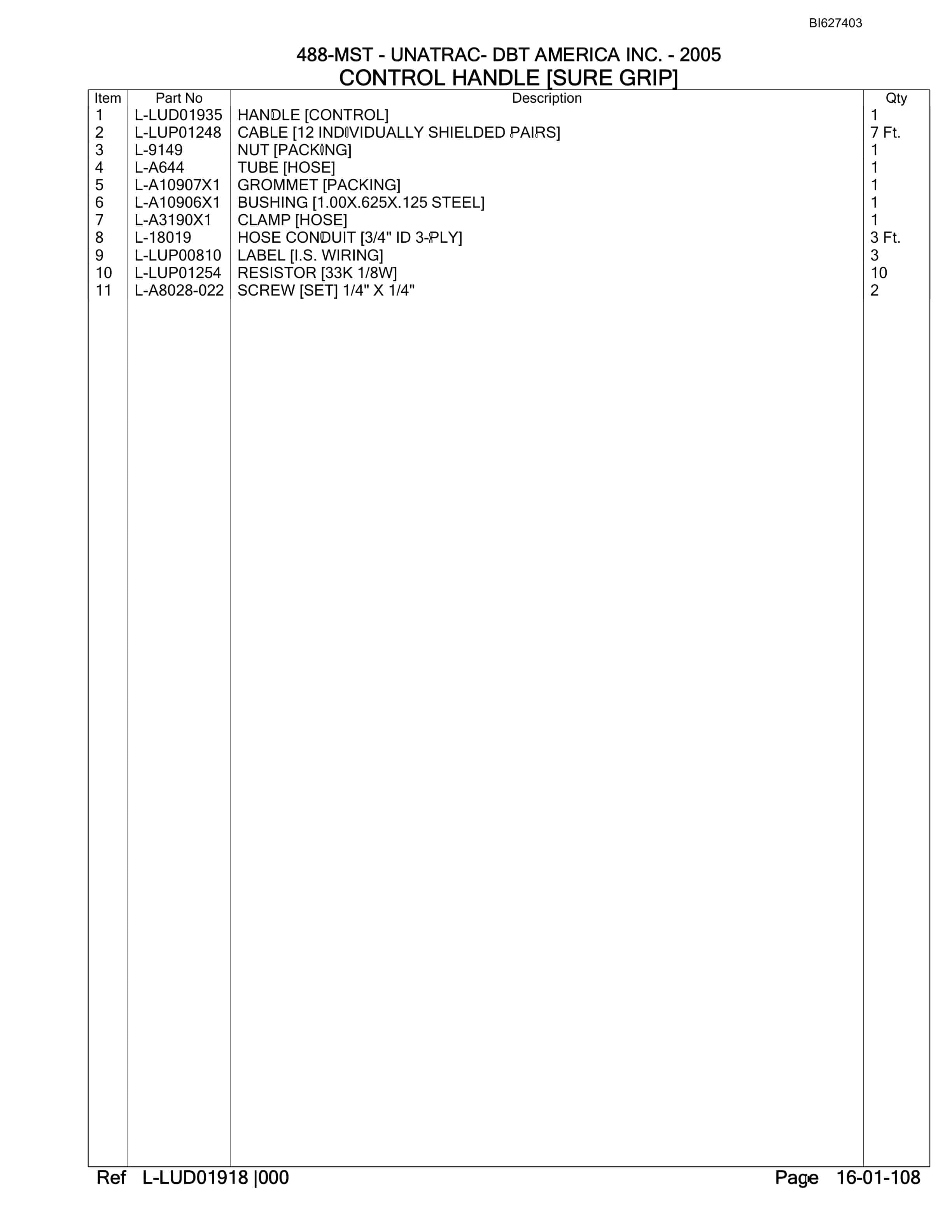 Bucyrus 488-MST UN-A-TRAC Parts Catalog BI627403-2