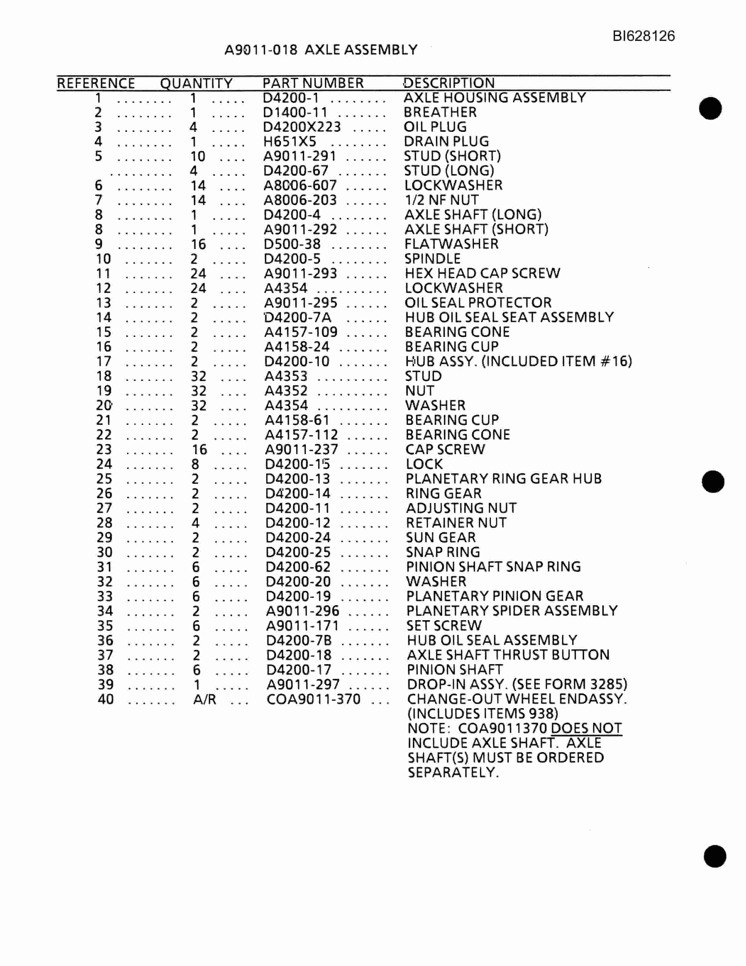 Bucyrus 488 Parts Catalog BI628126-3