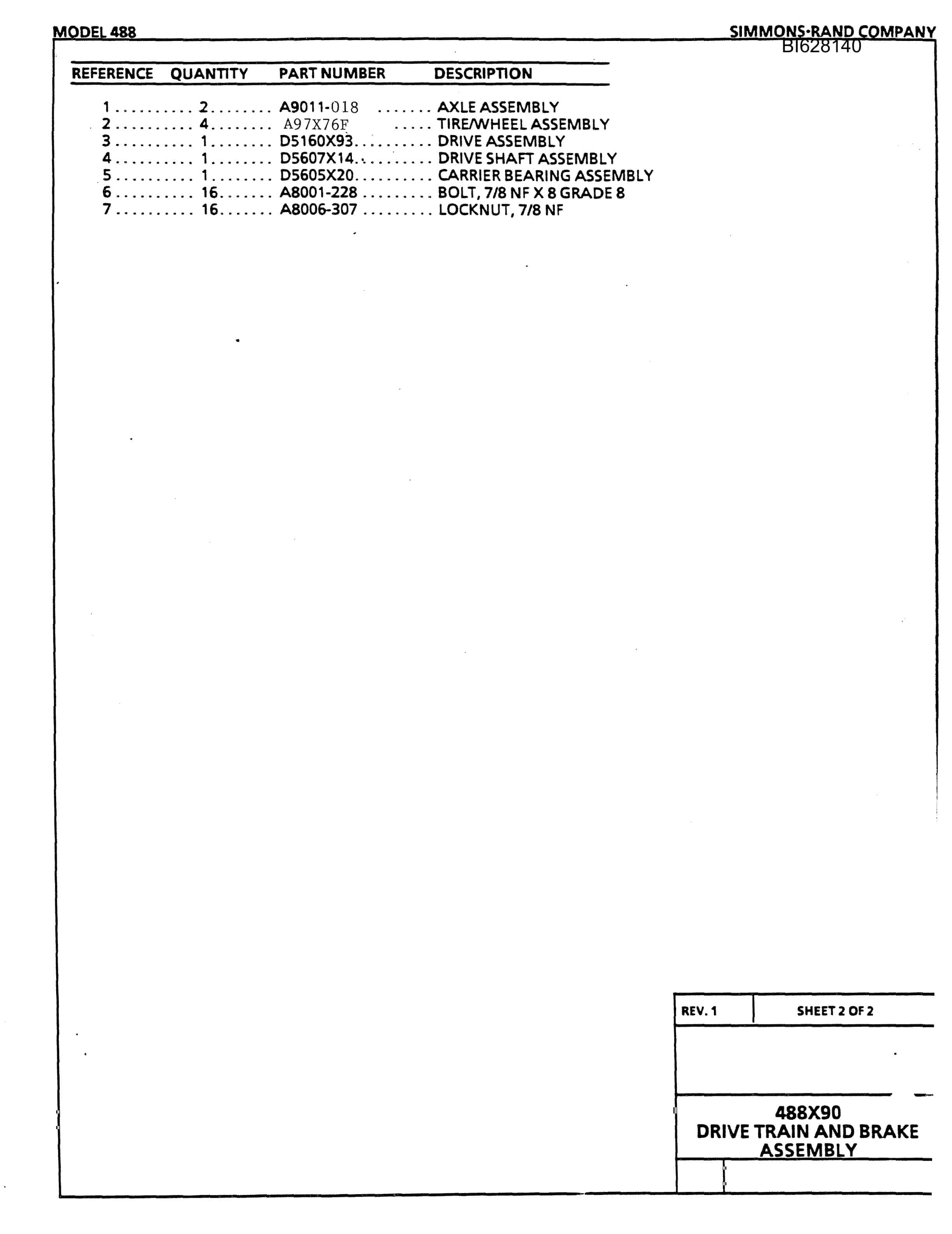 Bucyrus 488 Parts Catalog BI628140-3