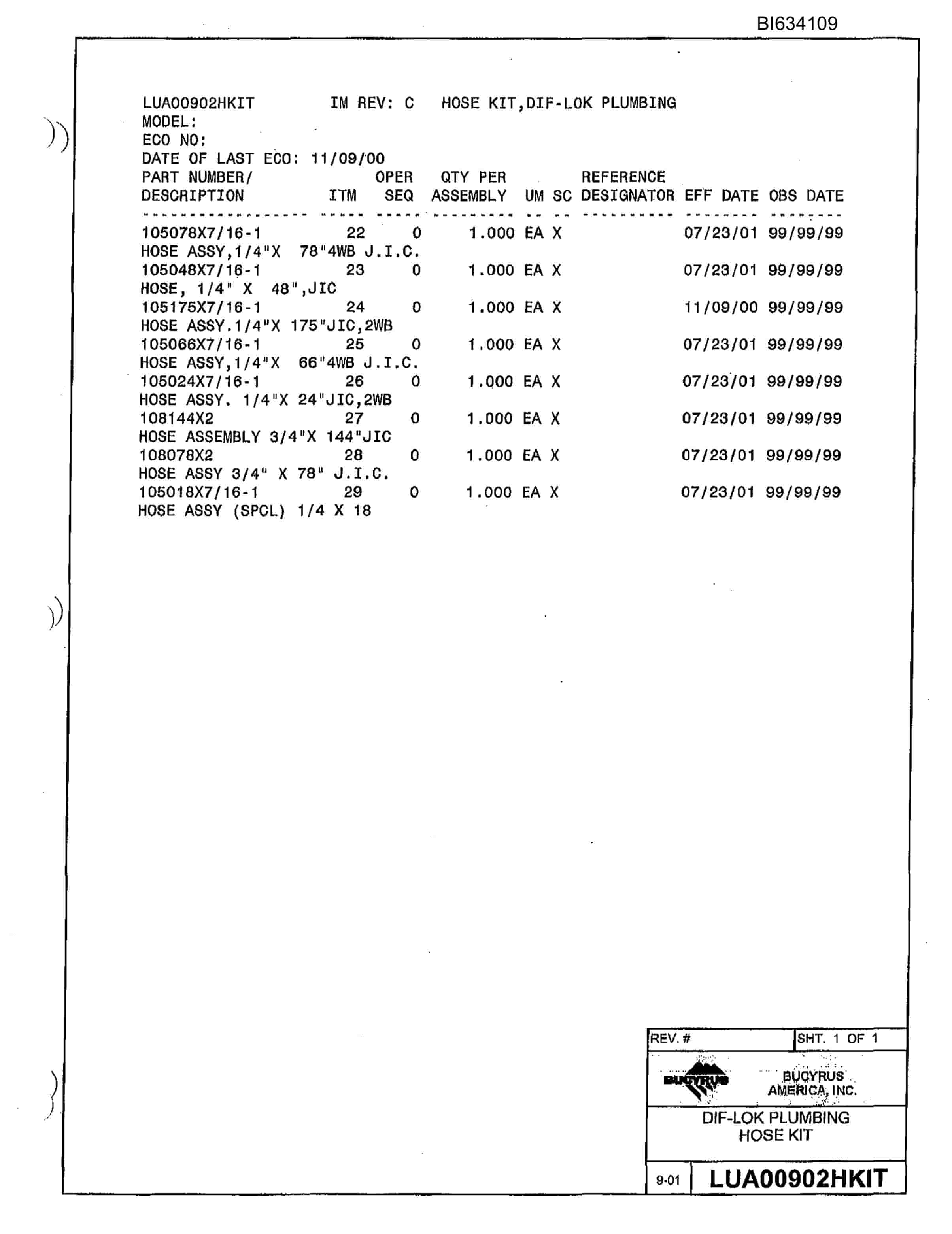 Bucyrus 488 Spare Parts Book BI634109-2