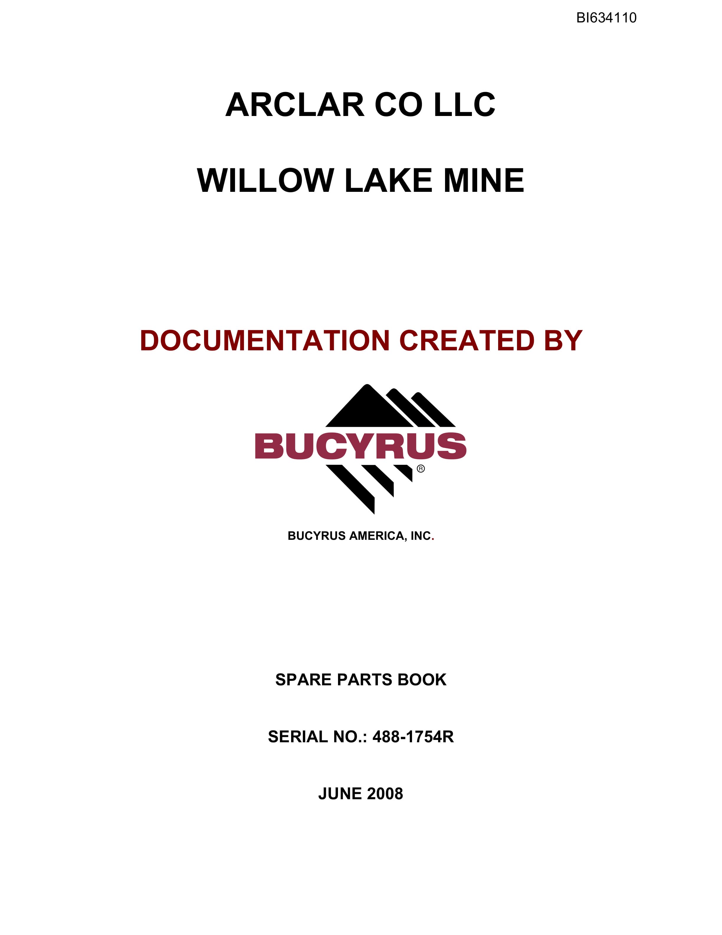 Bucyrus 488 Spare Parts Book BI634110