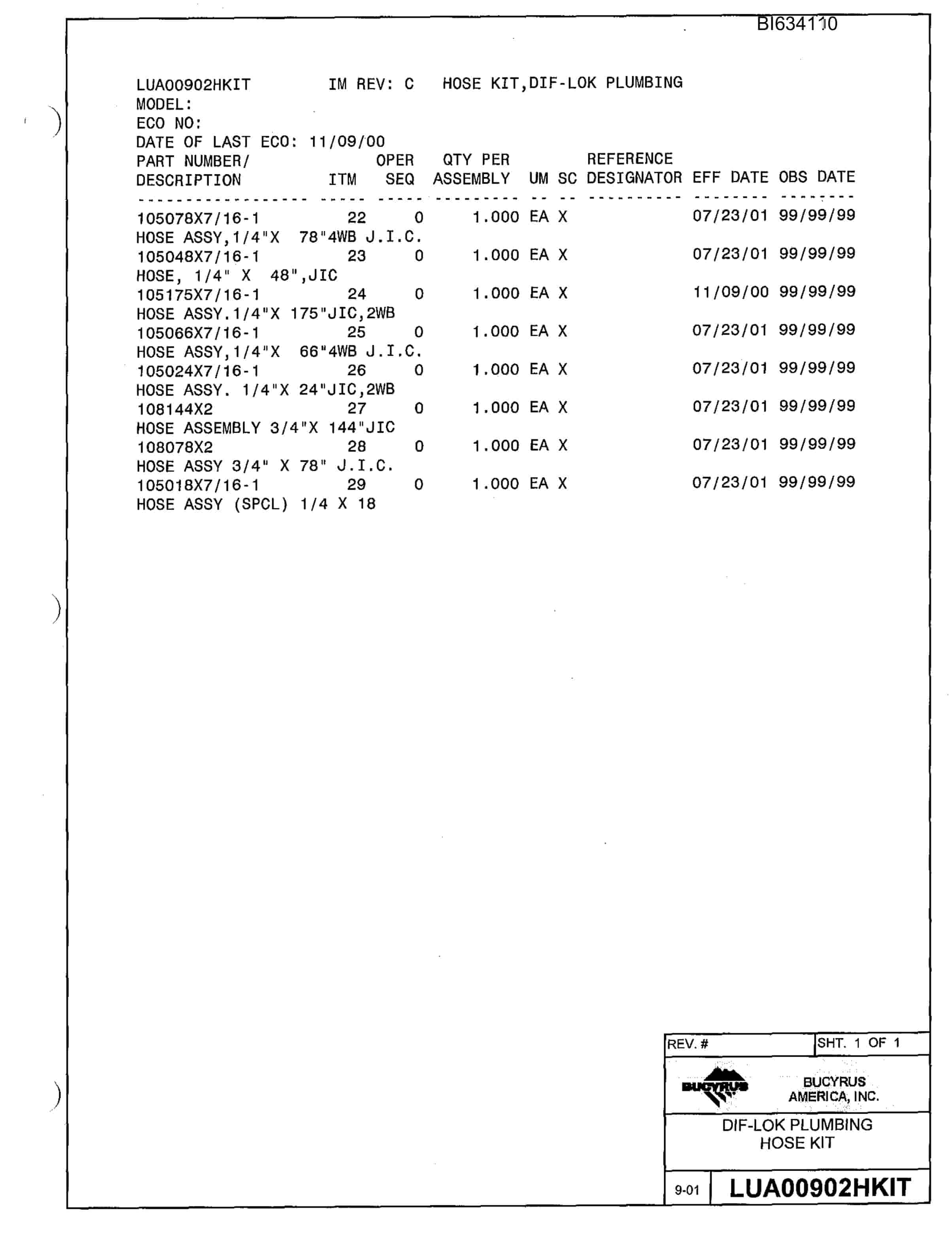 Bucyrus 488 Spare Parts Book BI634110-2
