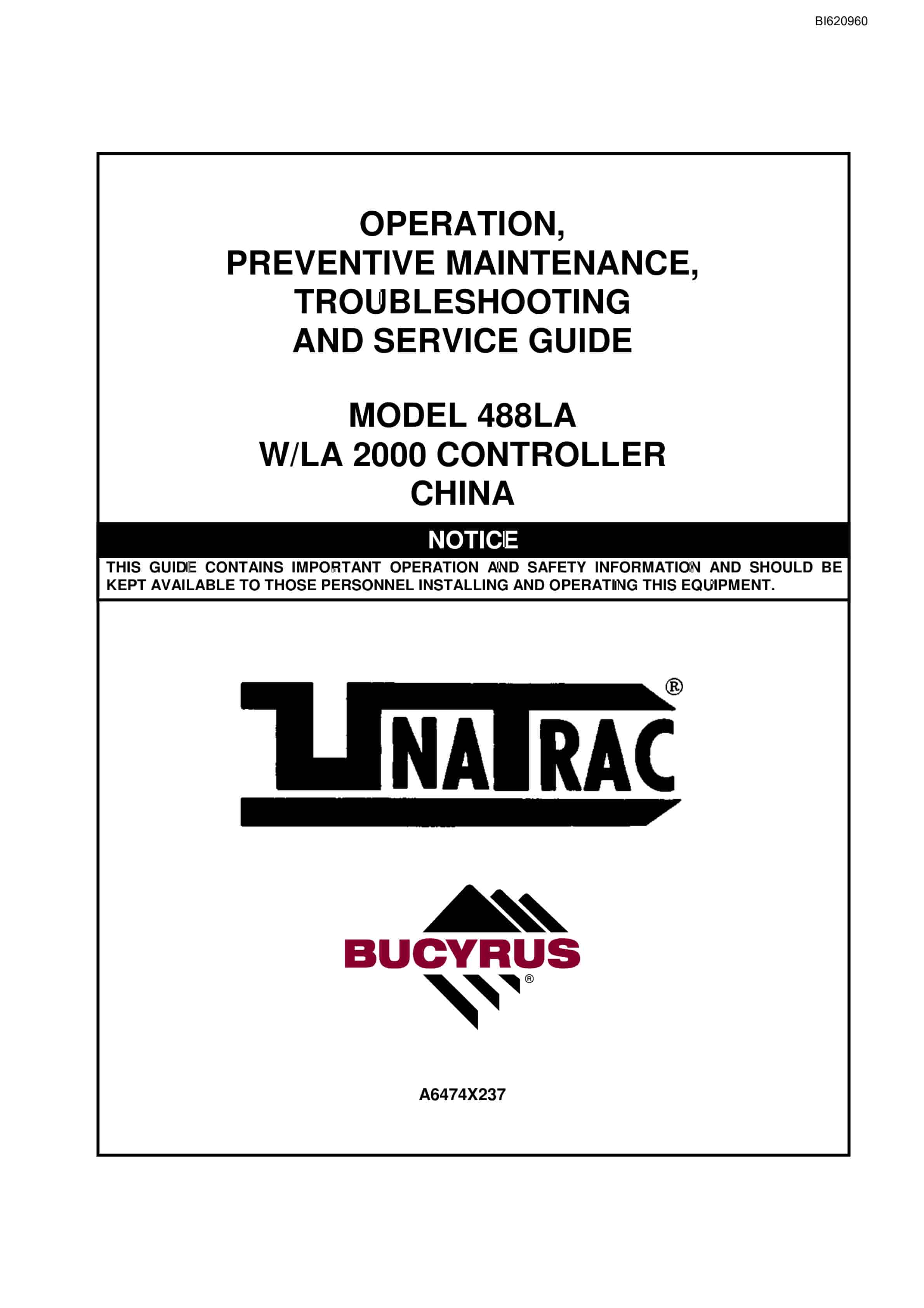 Bucyrus 488LA W-LA 2000 Controller China Operation Manual BI620960