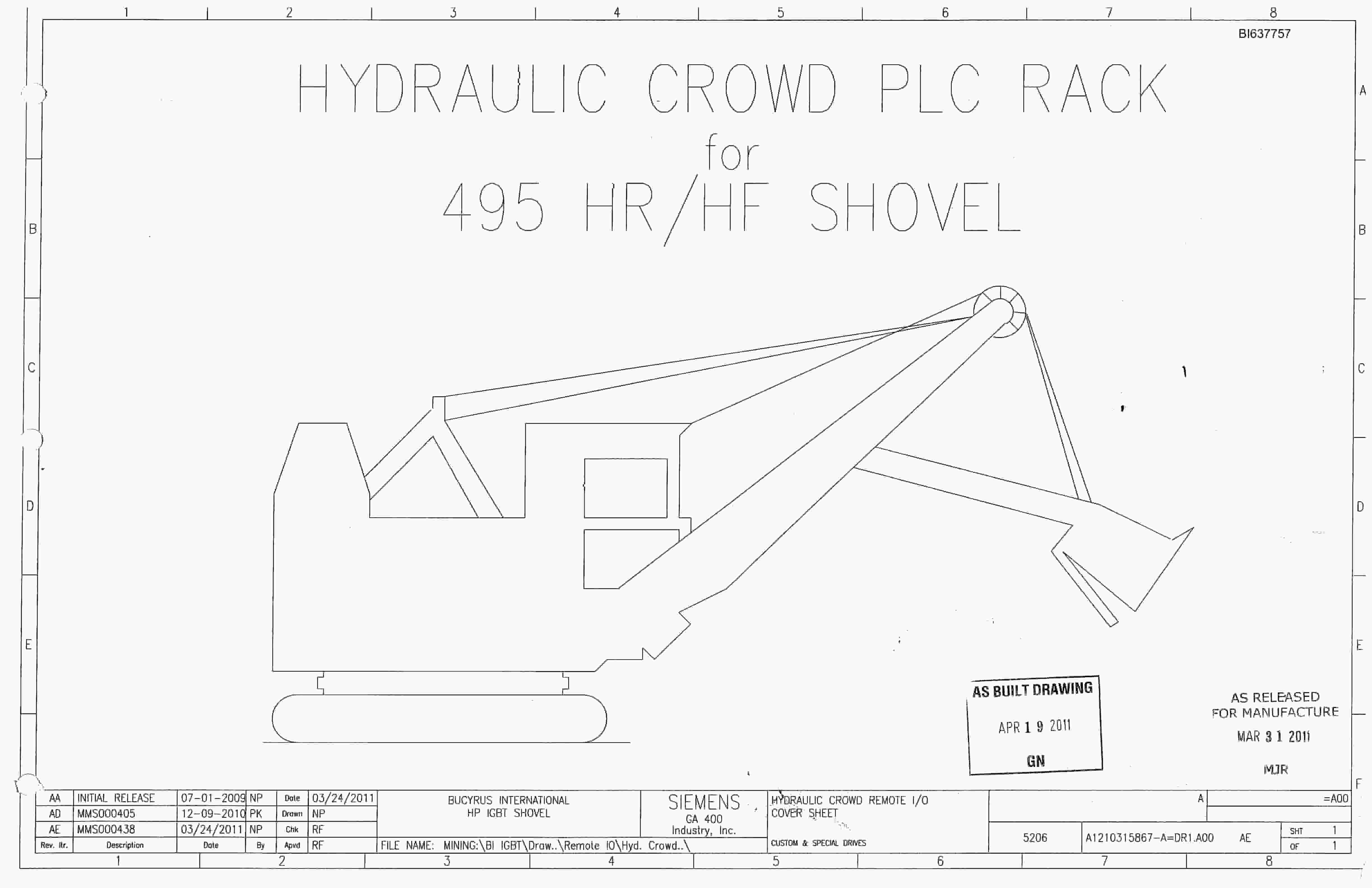 Bucyrus 495 HR, HF Shovel Hydraulic Crowd PLC Rack Wiring Diagrams BI637757