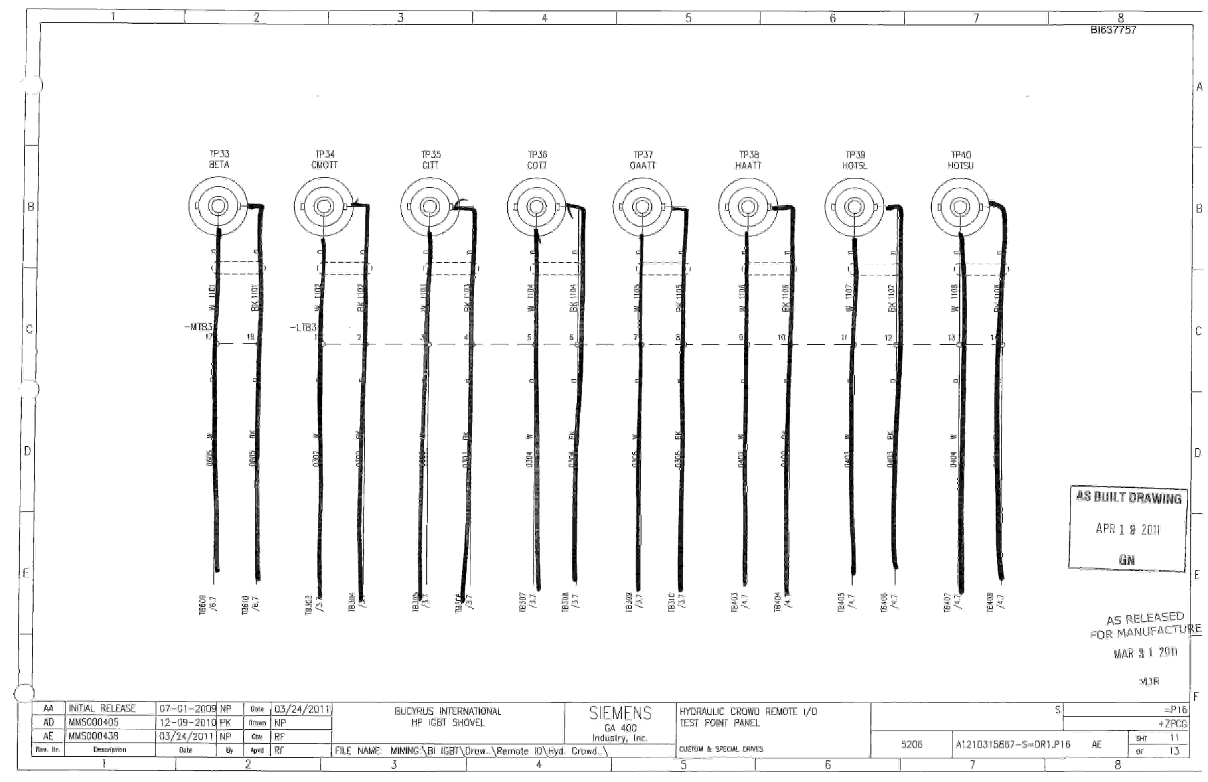 Bucyrus 495 HR, HF Shovel Hydraulic Crowd PLC Rack Wiring Diagrams BI637757-2