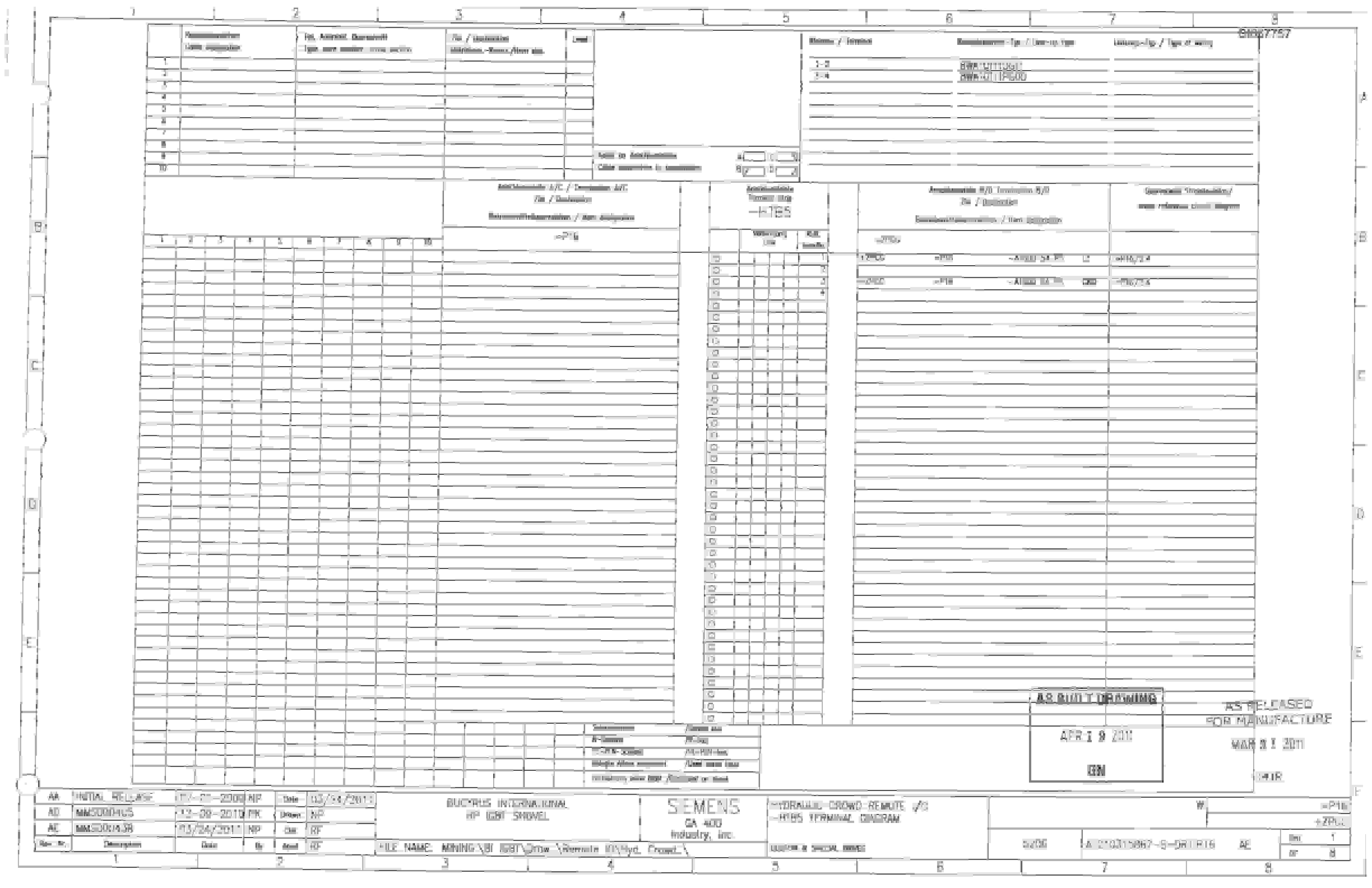 Bucyrus 495 HR, HF Shovel Hydraulic Crowd PLC Rack Wiring Diagrams BI637757-3