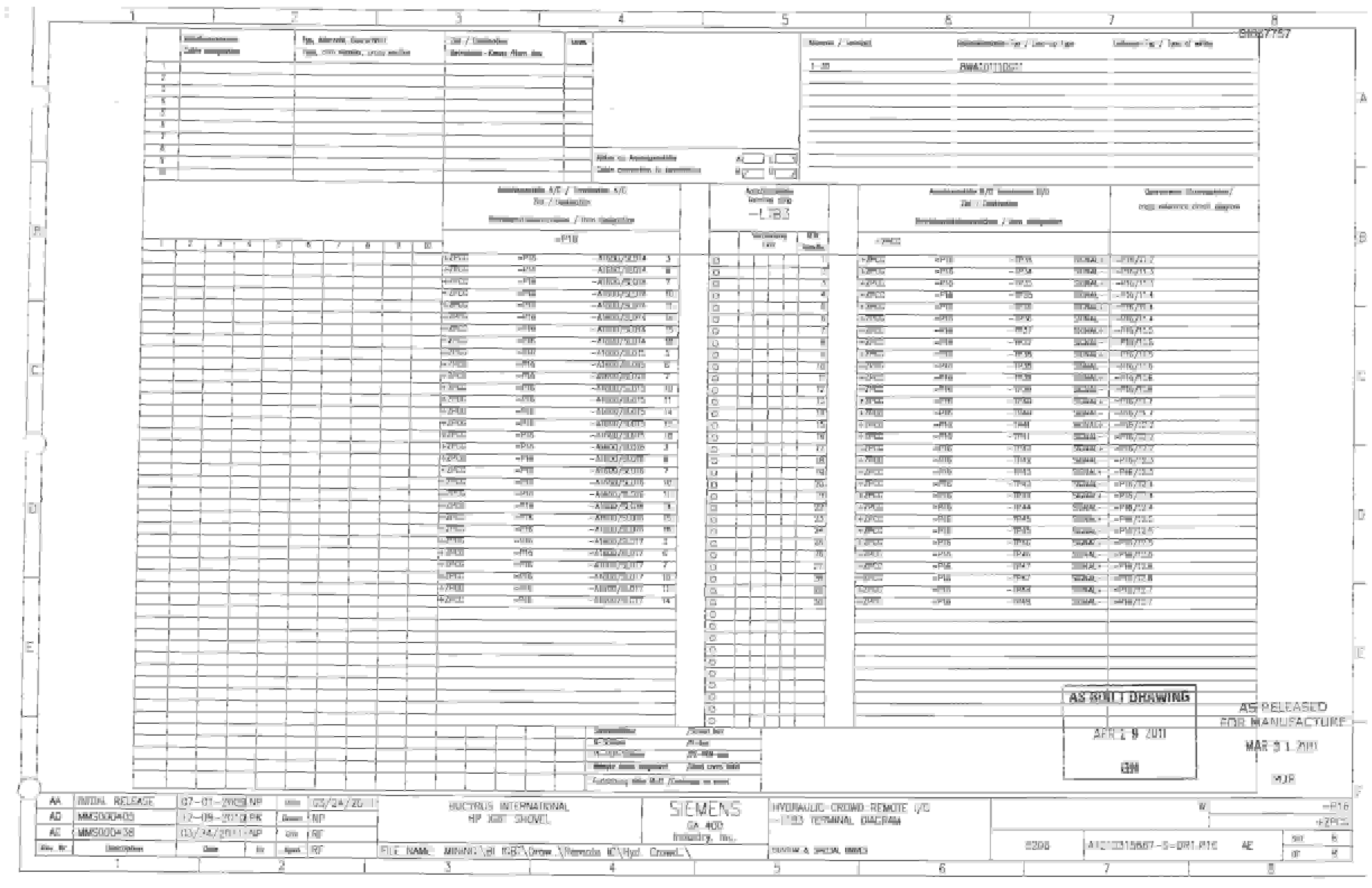 Bucyrus 495 HR, HF Shovel Hydraulic Crowd PLC Rack Wiring Diagrams BI637757-4