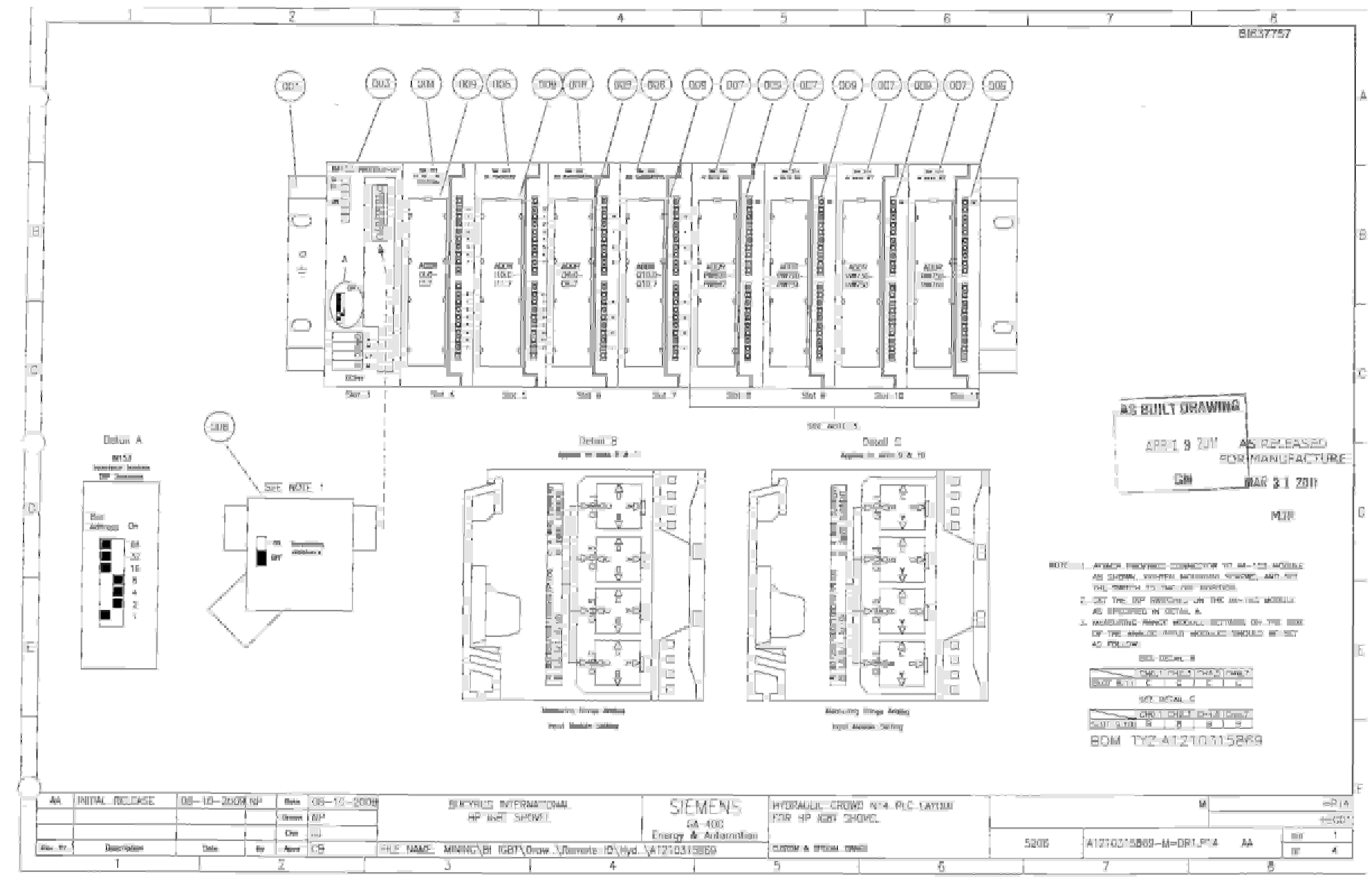 Bucyrus 495 HR, HF Shovel Hydraulic Crowd PLC Rack Wiring Diagrams BI637757-5