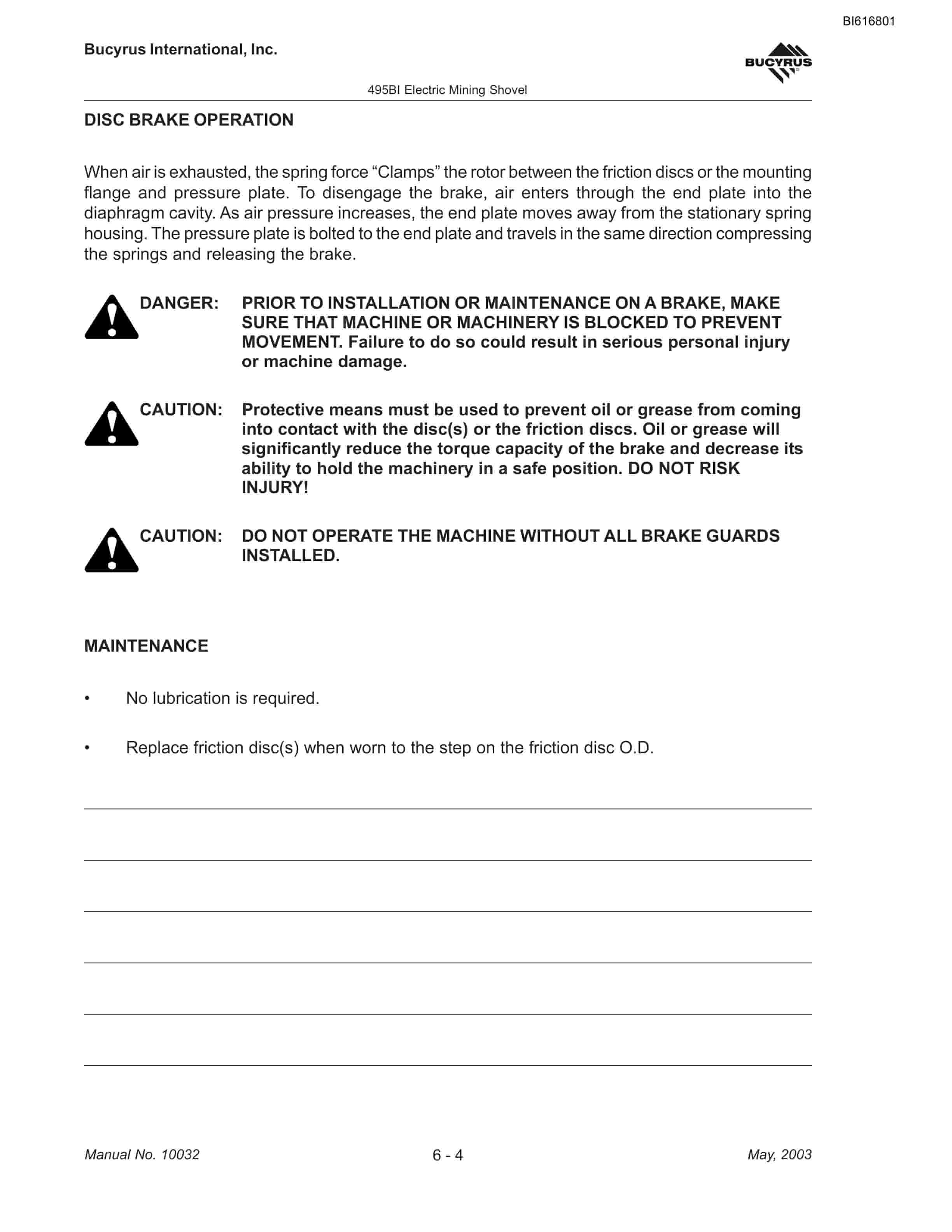 Bucyrus 495BI Mining Shovel Technical Manual BI616801-5