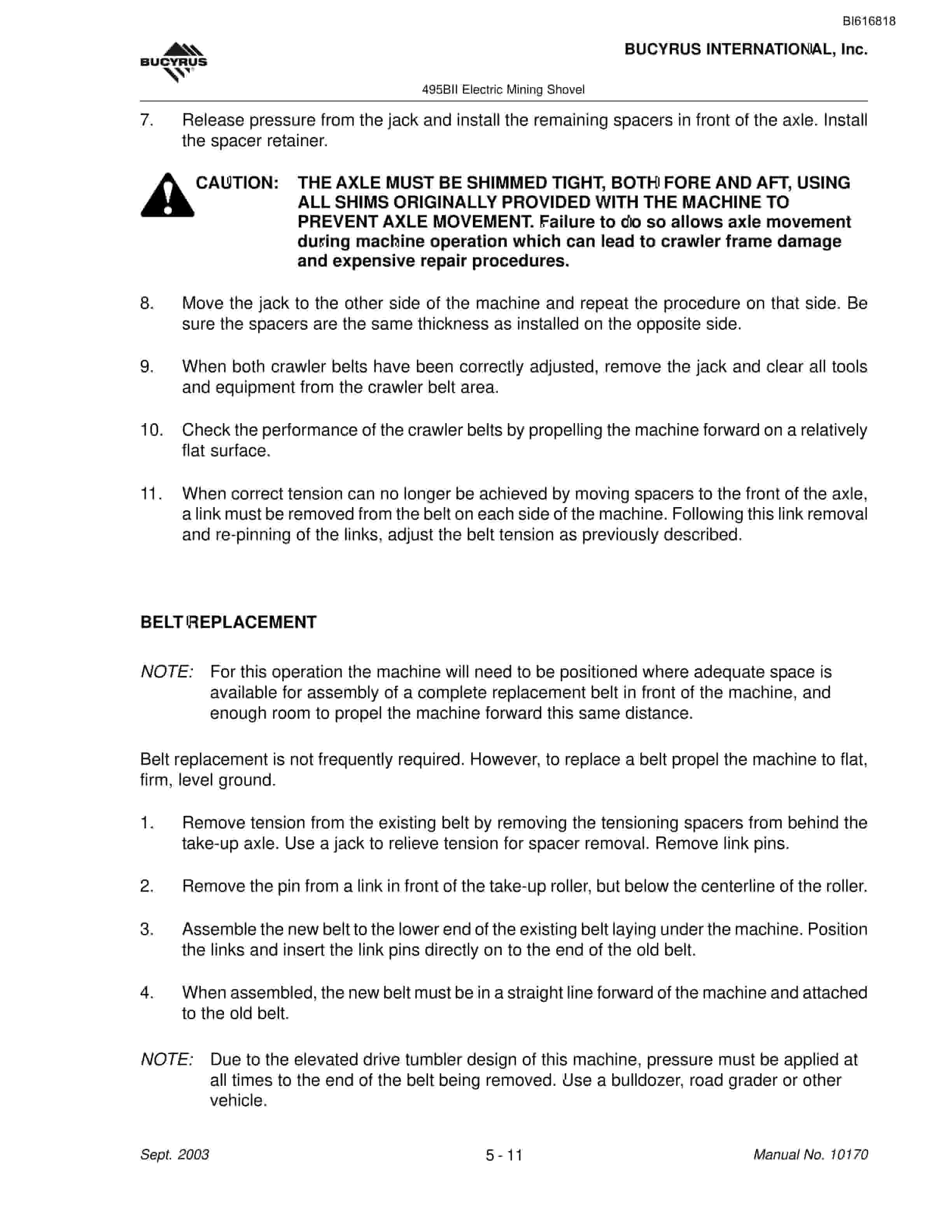 Bucyrus 495BII Mining Shovel Maintenance And Operation Manual BI616818-2