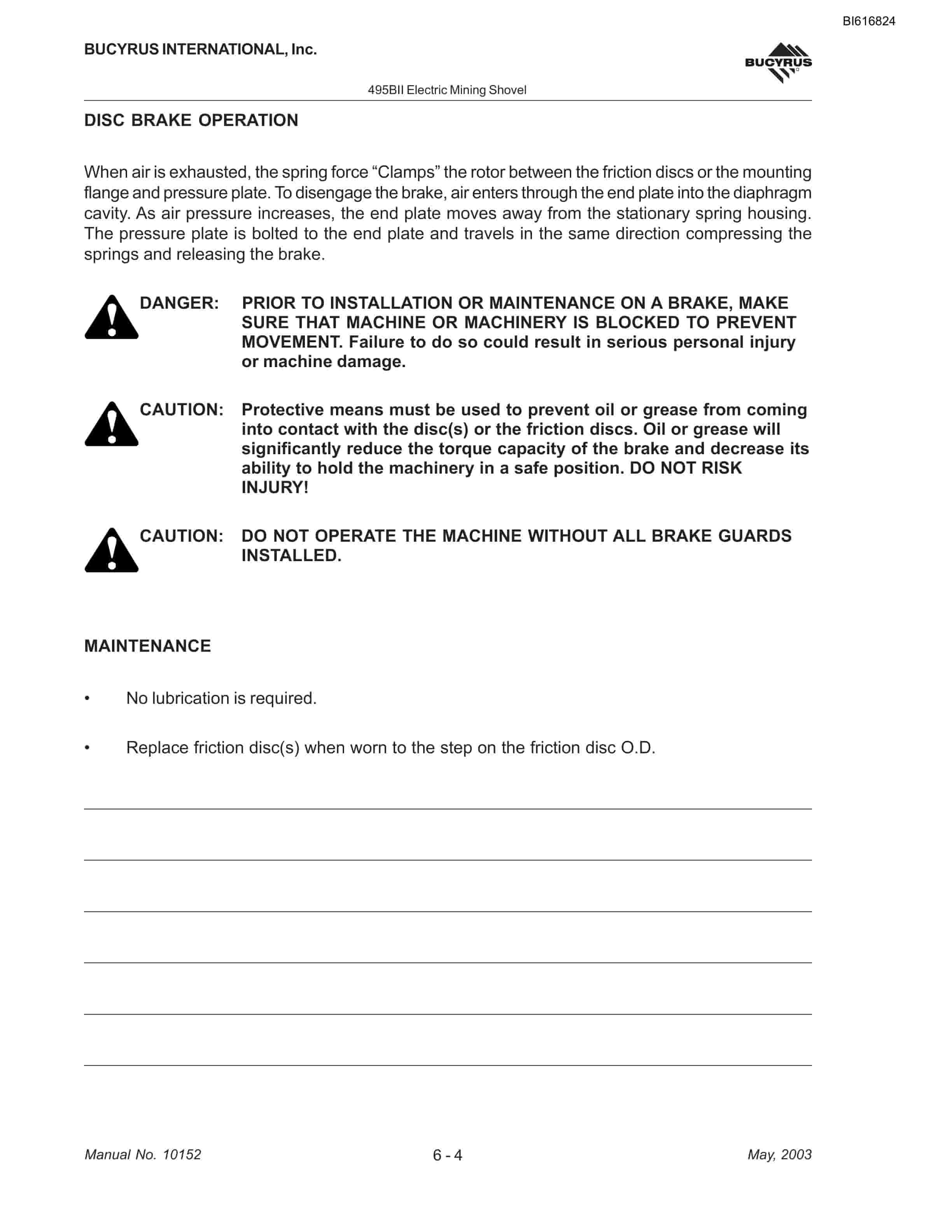 Bucyrus 495BII Mining Shovel Maintenance And Operation Manual BI616824-5