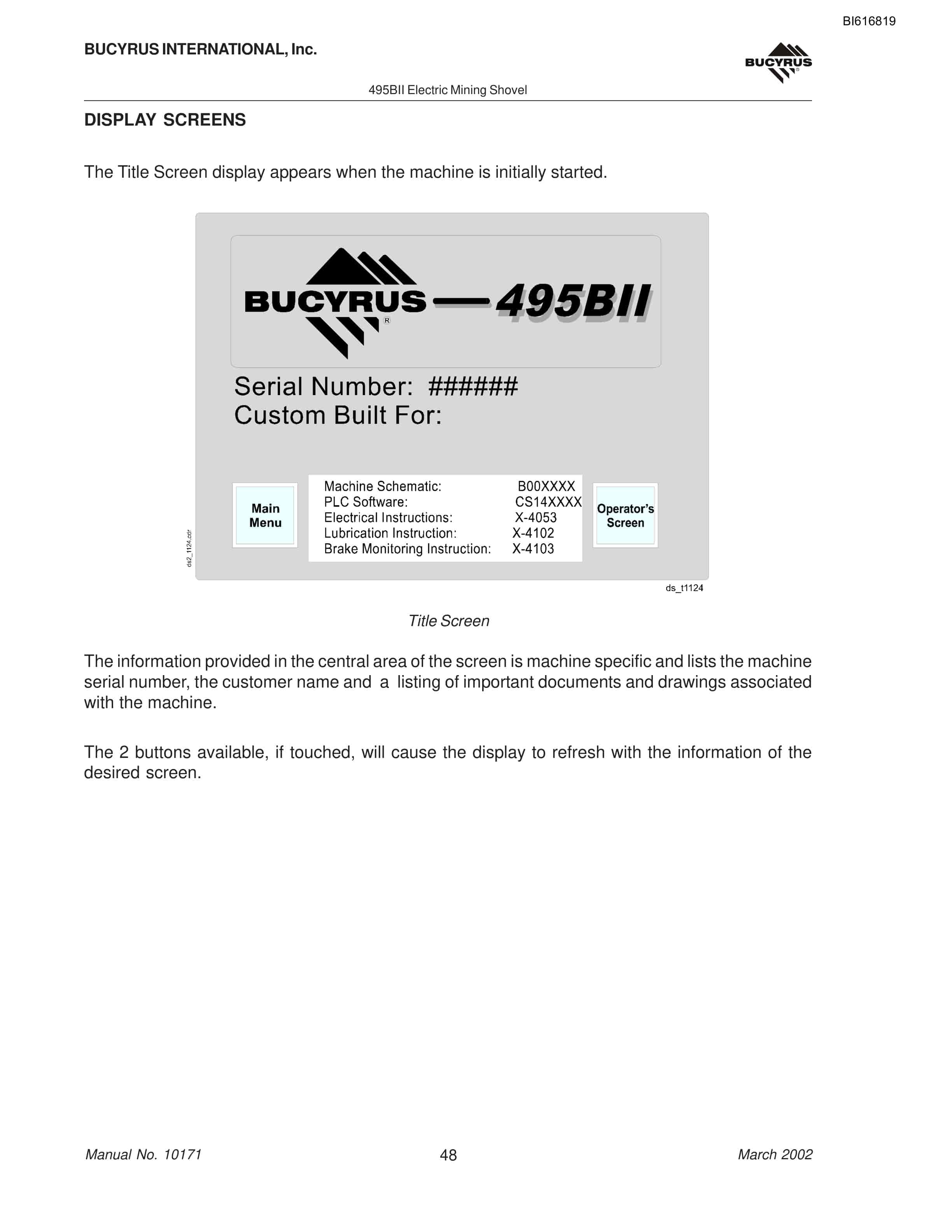Bucyrus 495BII Mining Shovel Operators Manual BI616819-2