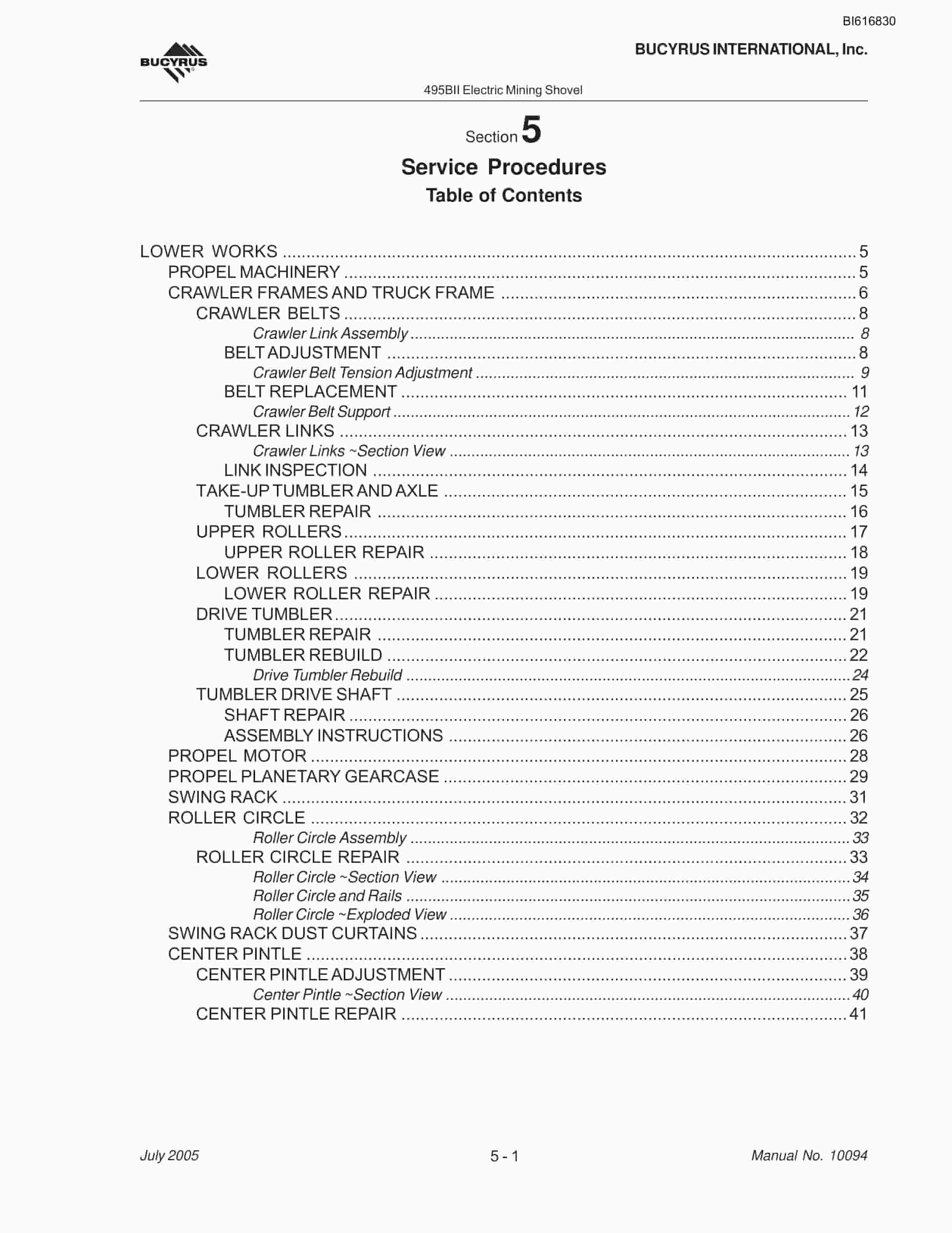 Bucyrus 495BII Mining Shovel Technical Manual BI616830-2