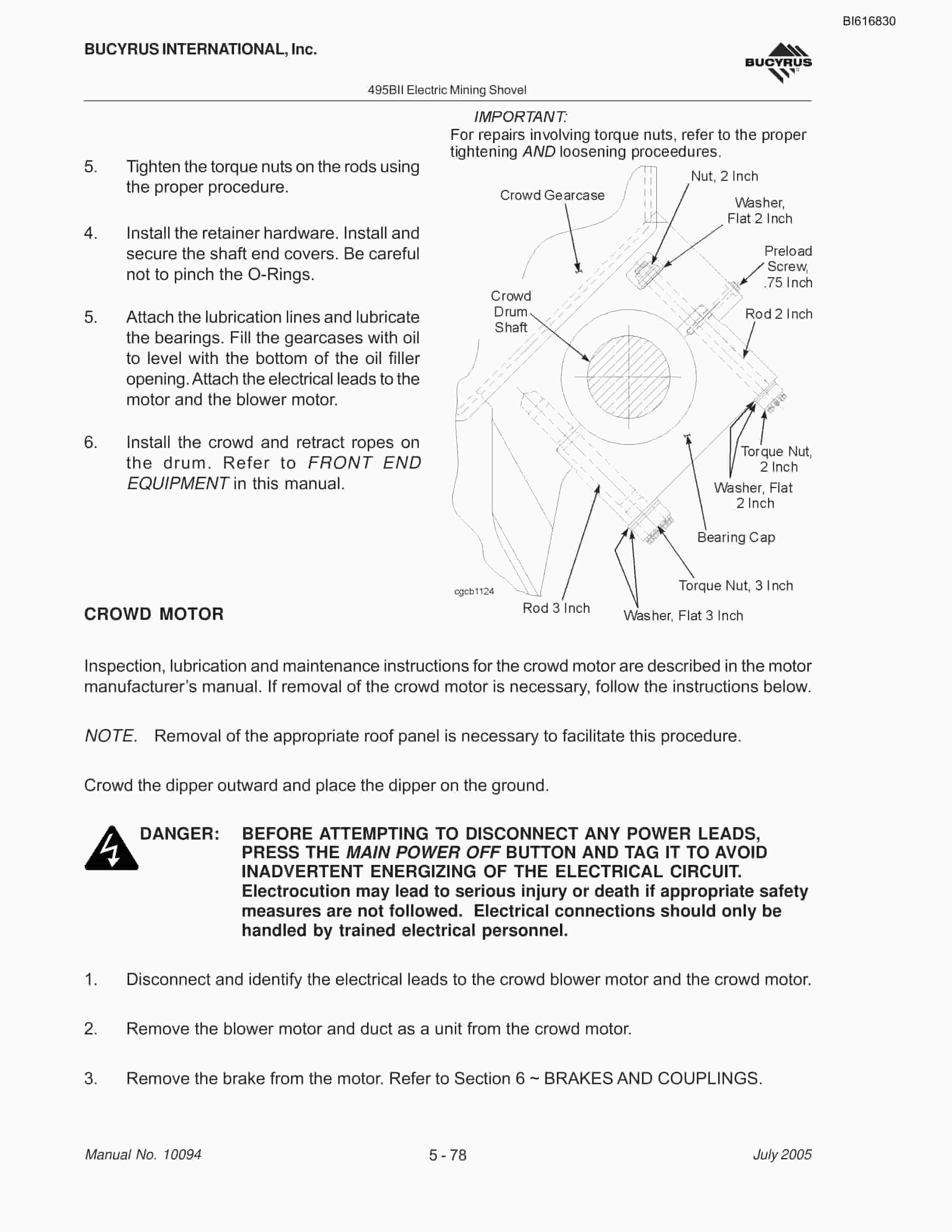 Bucyrus 495BII Mining Shovel Technical Manual BI616830-3