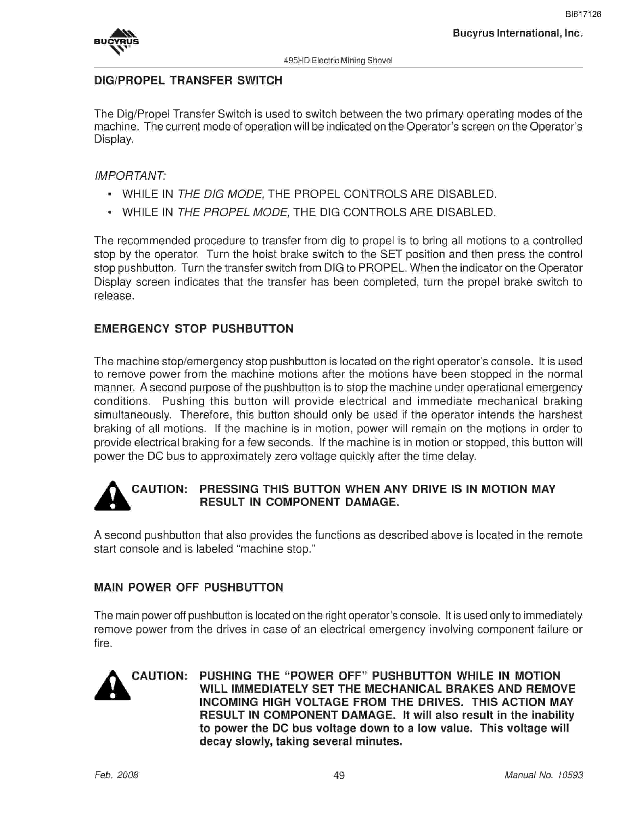 Bucyrus 495HD Electric Mining Shovel Technical Manual BI617126-2