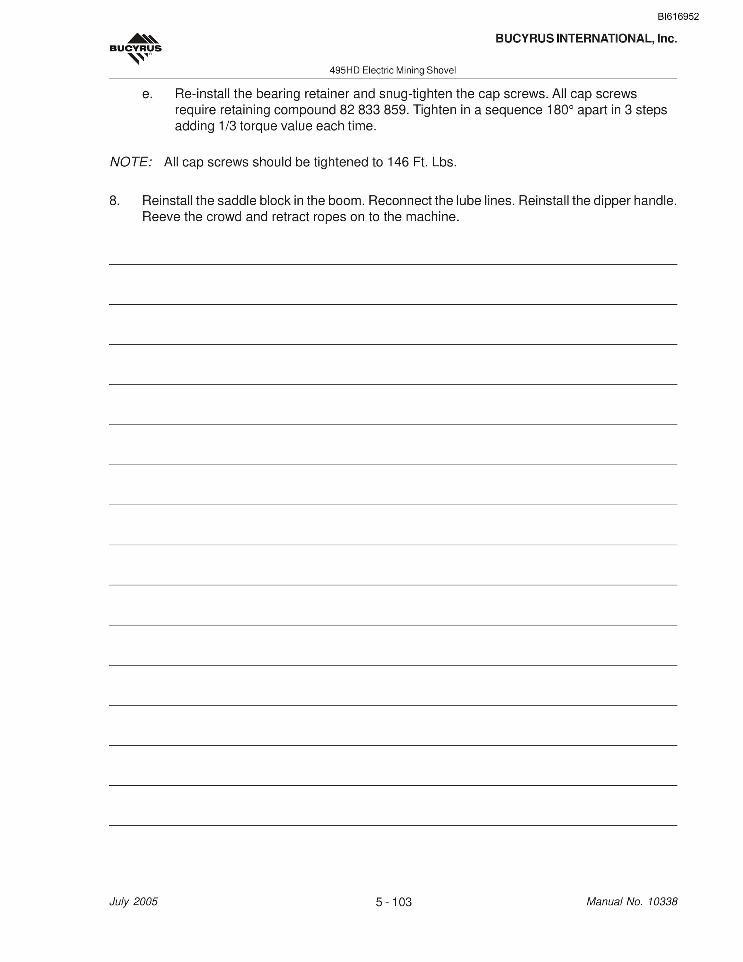 Bucyrus 495HD Mining Shovel Maintenance And Operation Manual BI616952-3