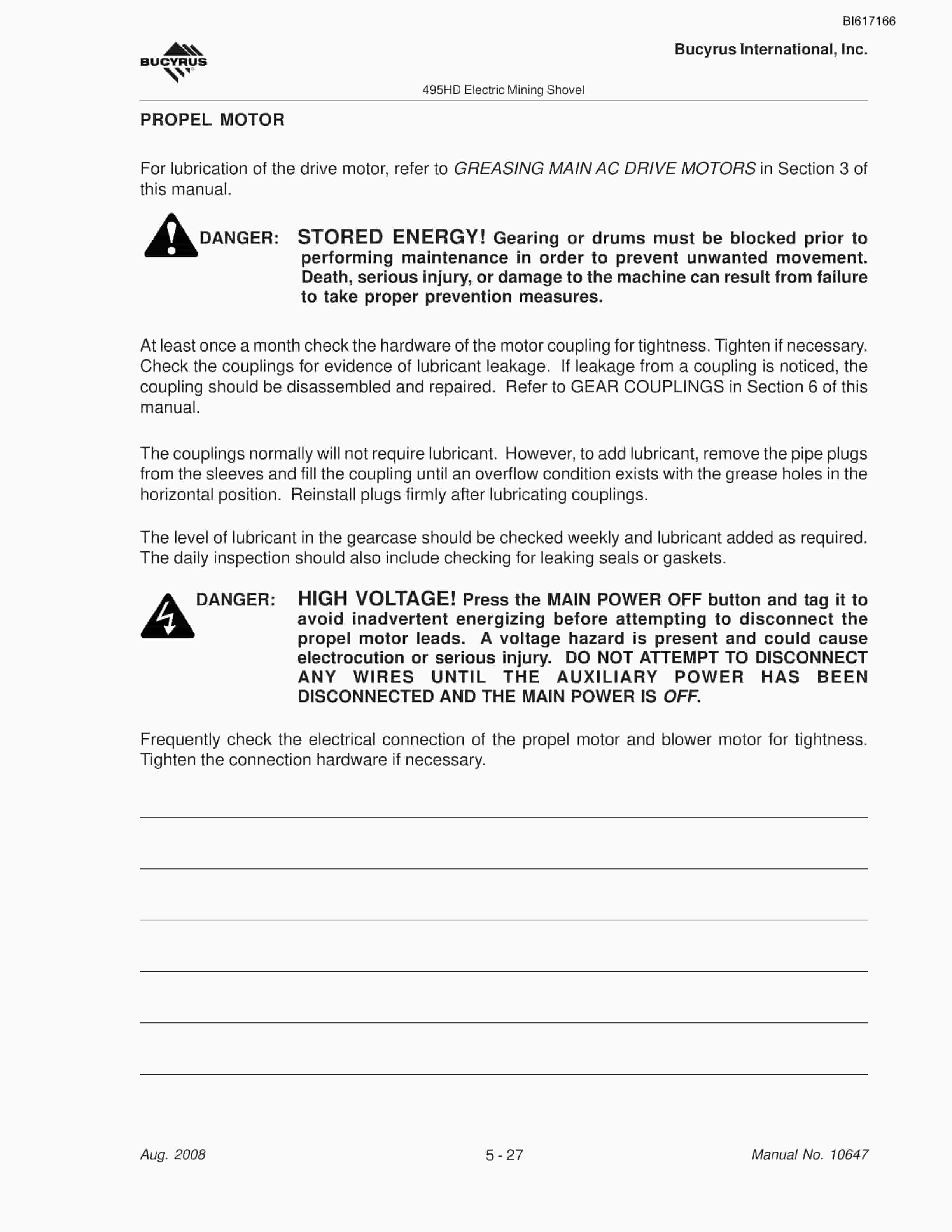 Bucyrus 495HD Mining Shovel Maintenance And Operation Manual BI617166-2