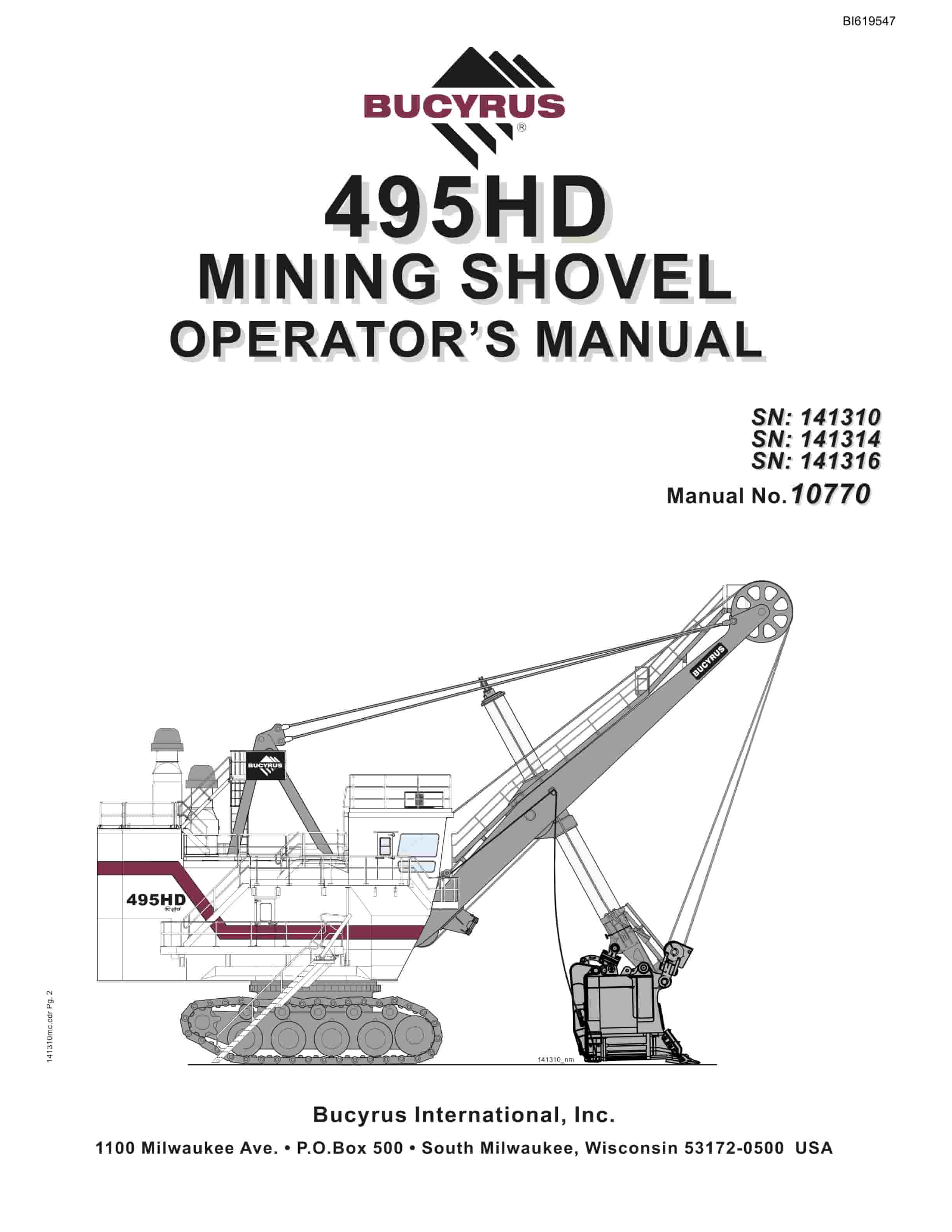 Bucyrus 495HD Mining Shovel Operators Manual BI619547