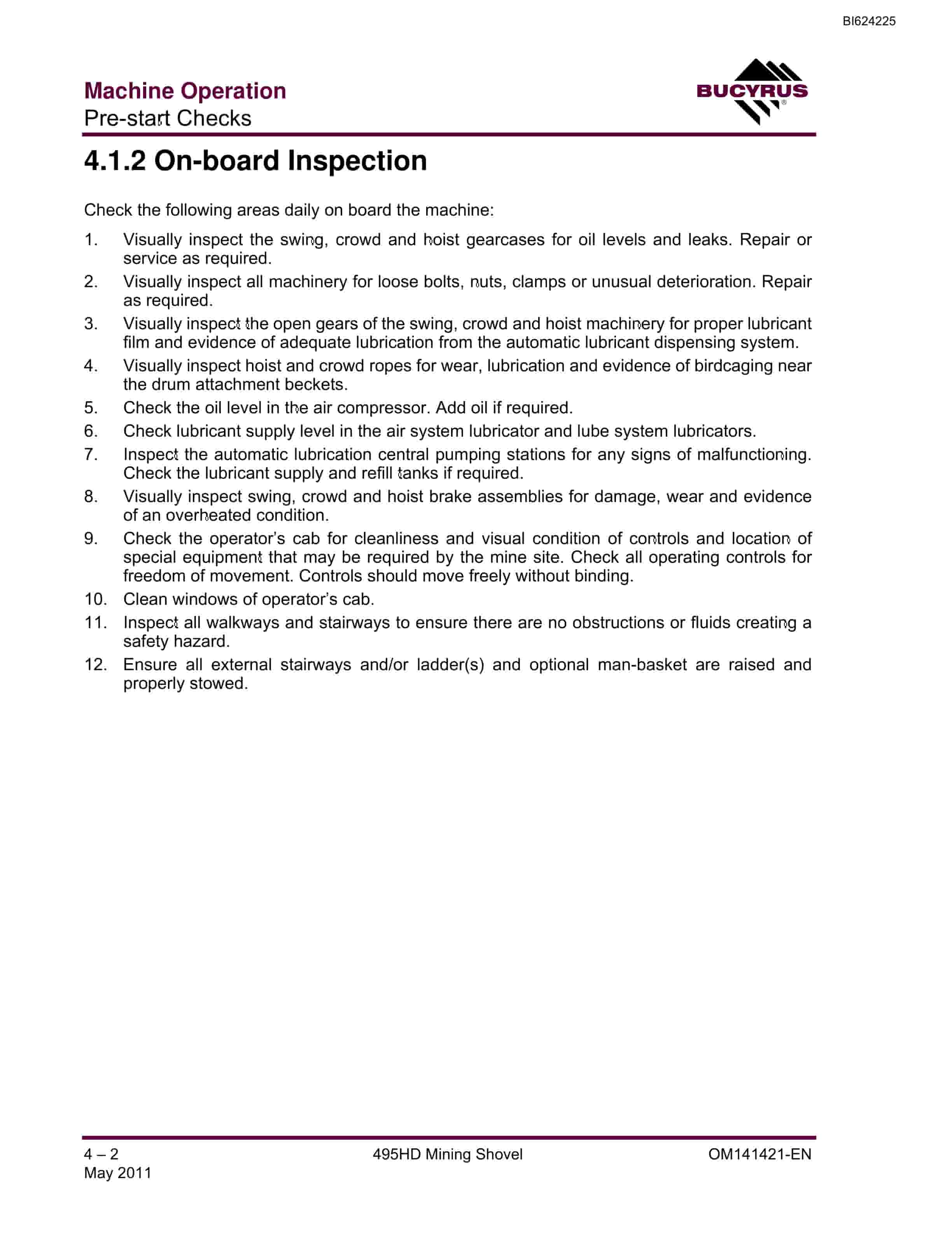 Bucyrus 495HD Mining Shovel Operators Manual BI624225-5