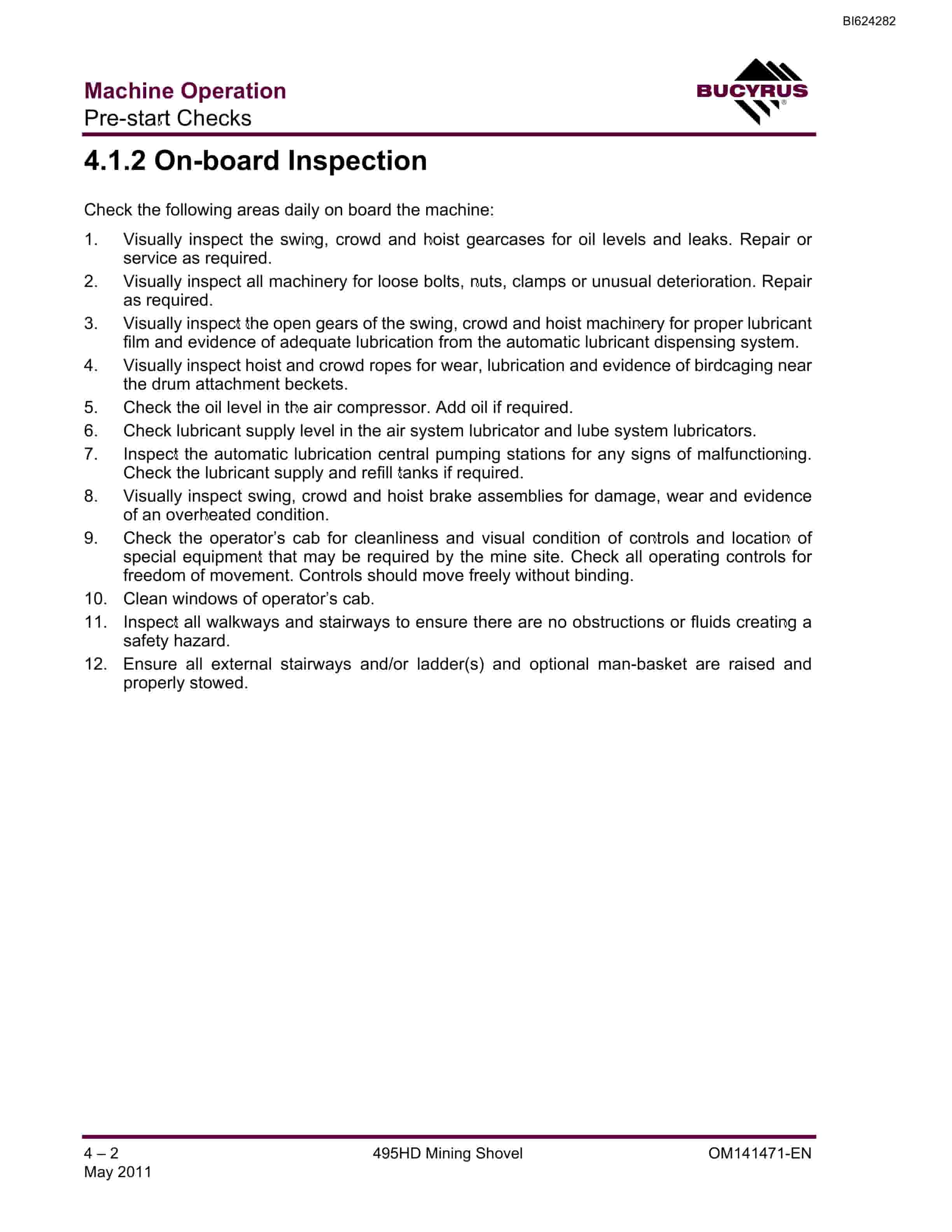 Bucyrus 495HD Mining Shovel Operators Manual BI624282-5
