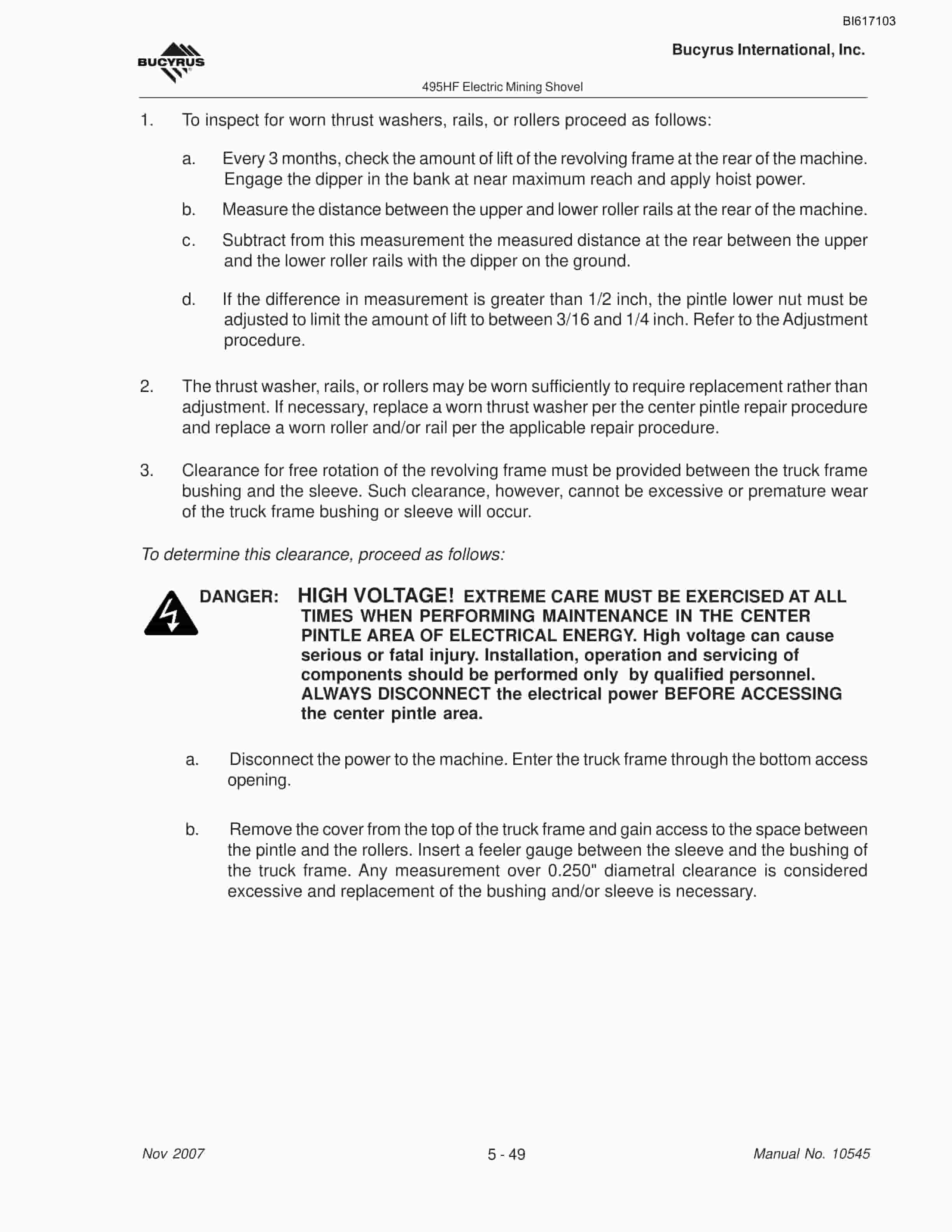 Bucyrus 495HF Mining Shovel Maintenance And Operation Manual BI617103-2