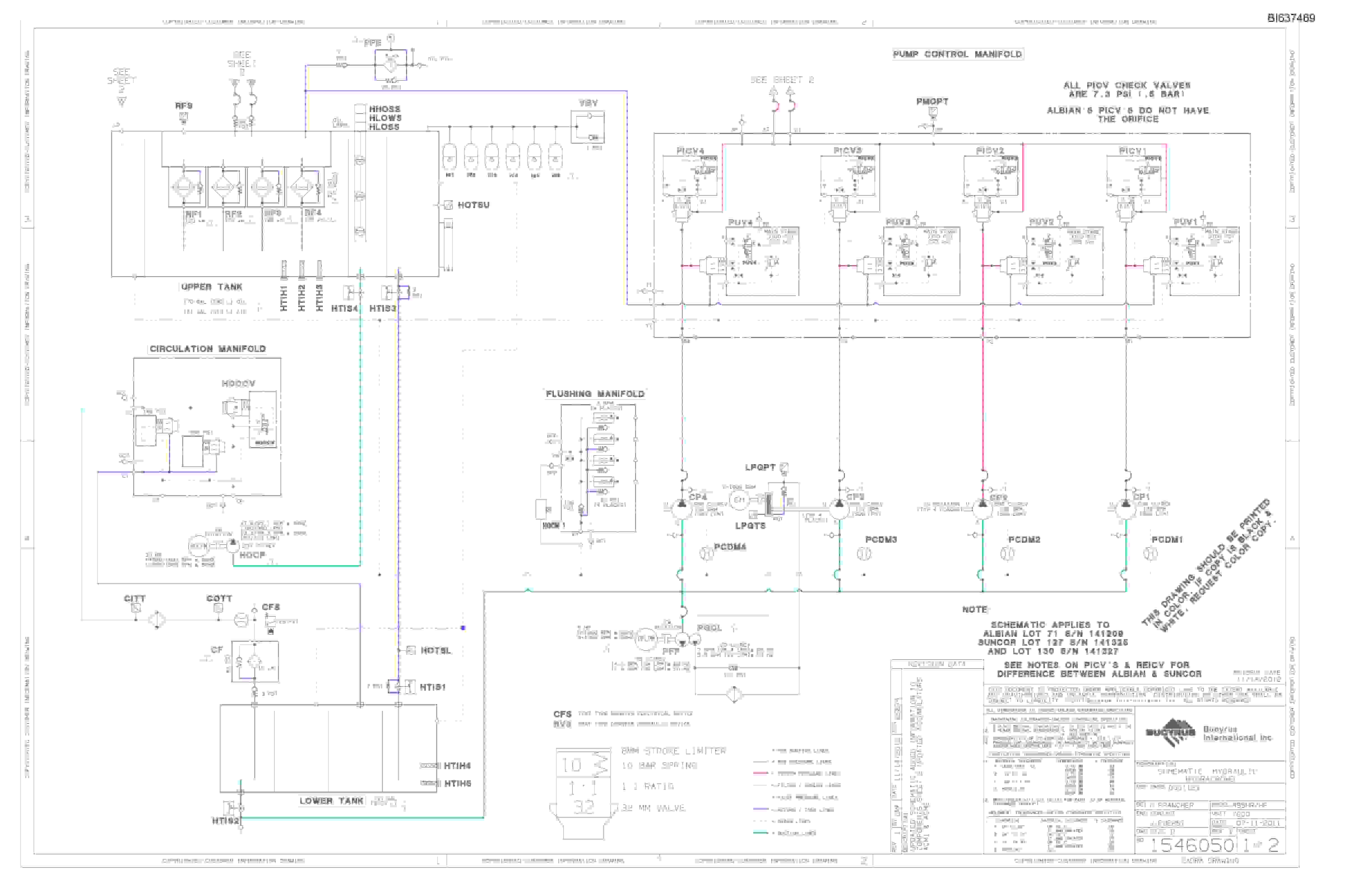 Bucyrus 495HR, HF Hydraulic Schematic BI637469