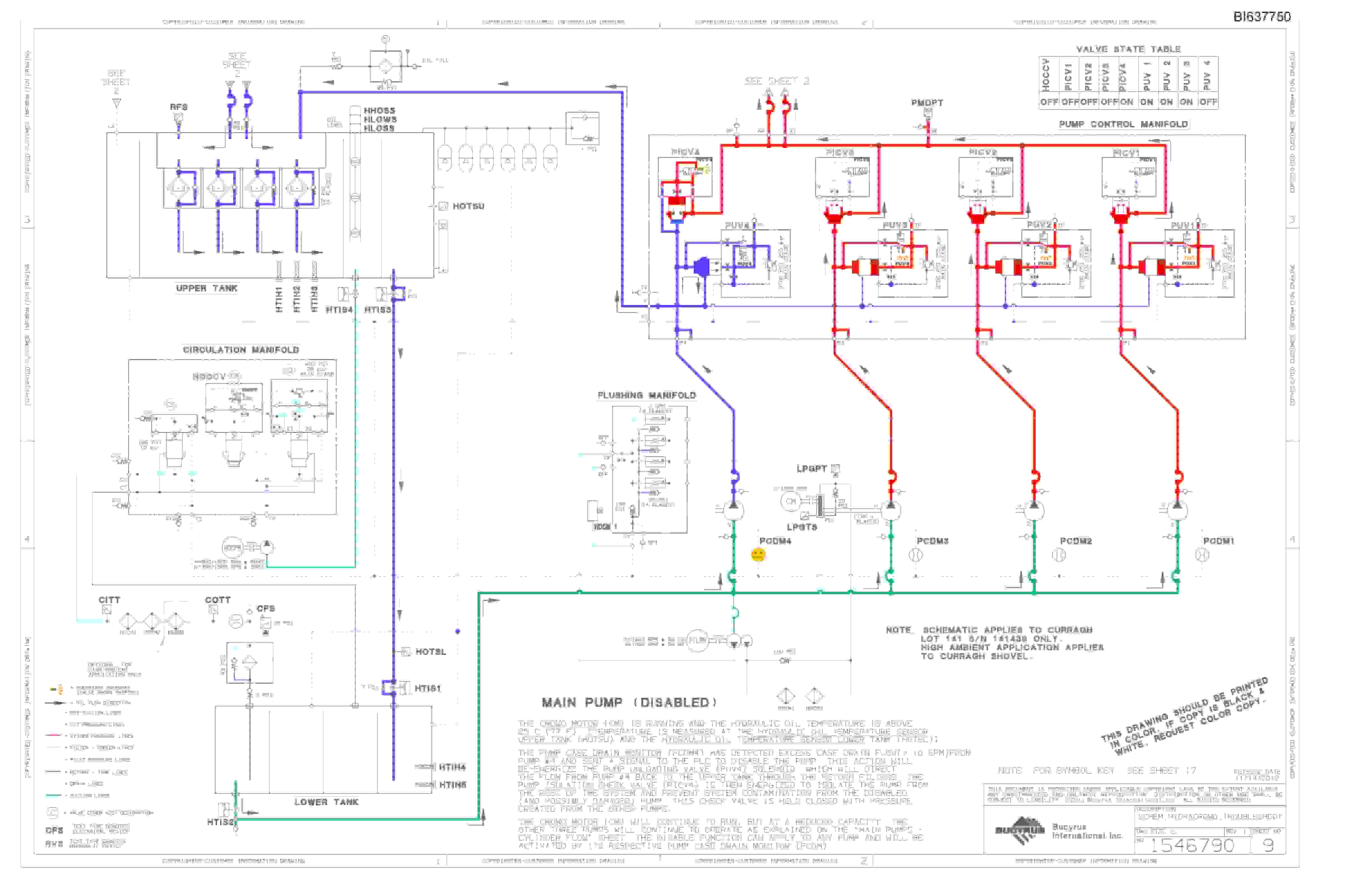 Bucyrus 495HR, HF Hydraulic Schematic BI637750-2