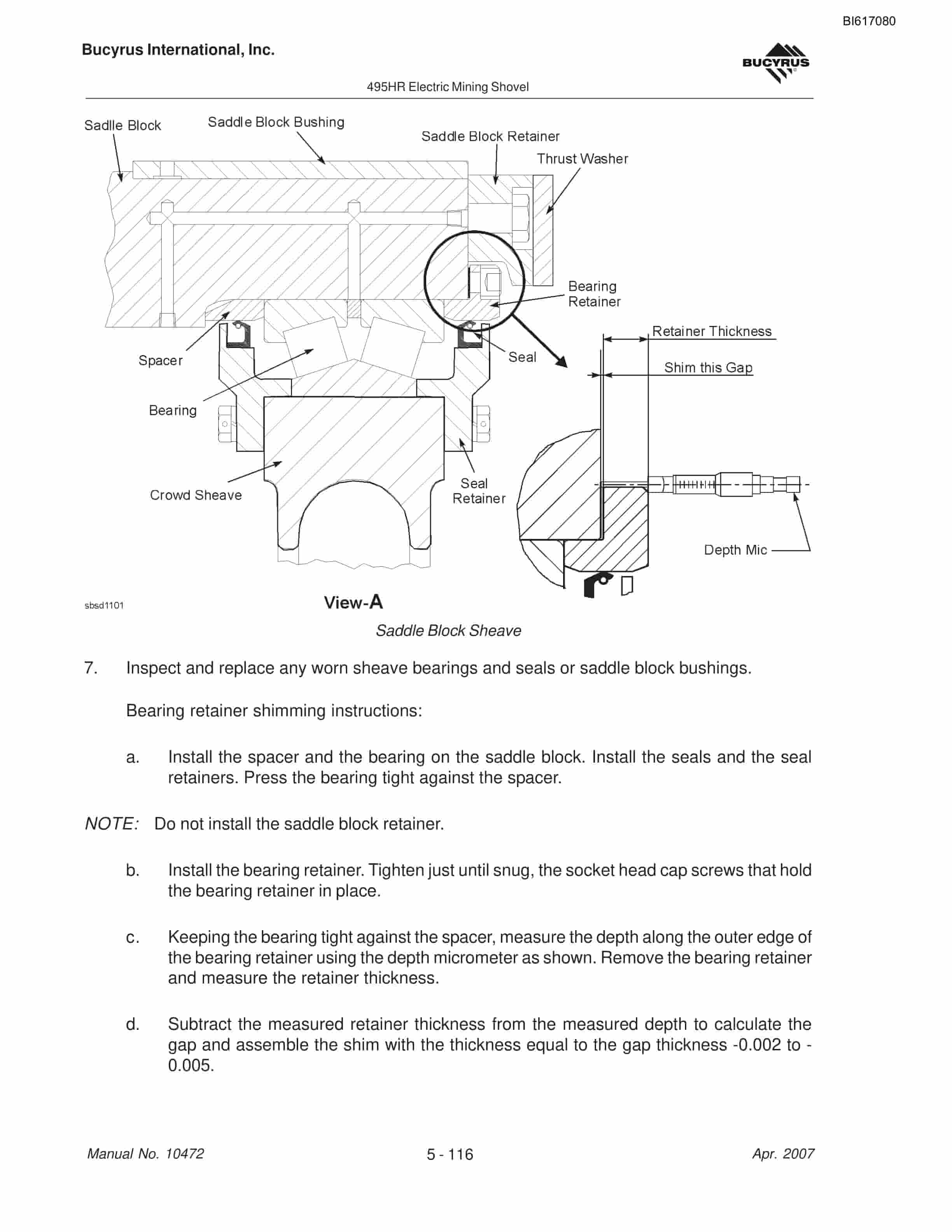 Bucyrus 495HR Mining Shovel Maintenance And Operation Manual BI617080-3