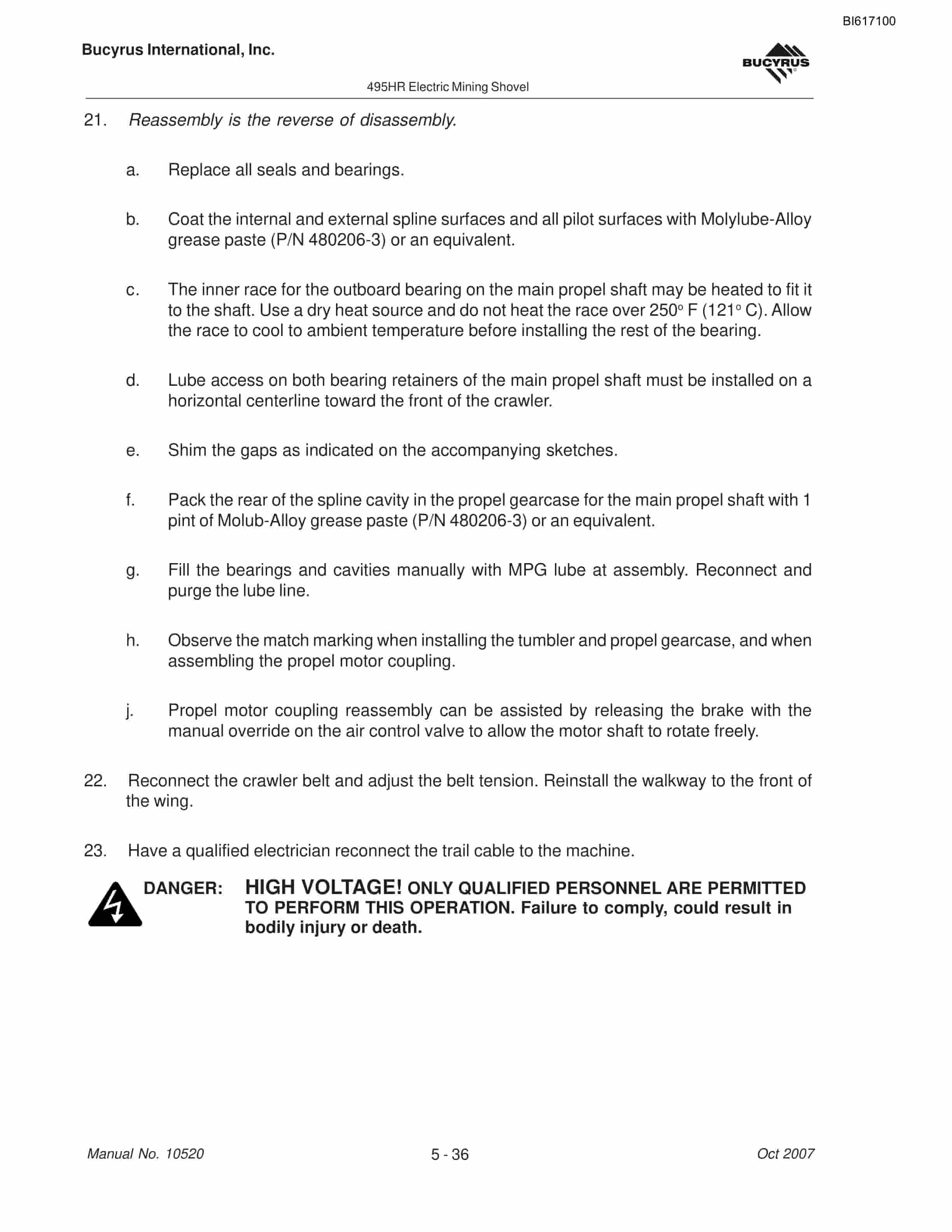 Bucyrus 495HR Mining Shovel Maintenance And Operation Manual BI617100-2