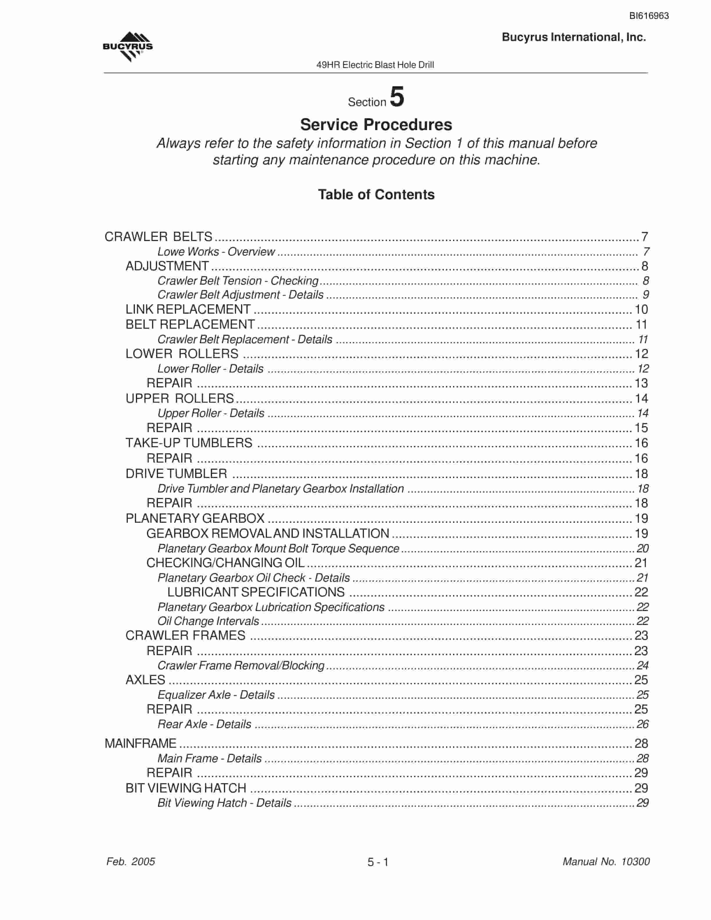 Bucyrus 49HR Blast Hole Drill Maintenance And Operation Manual BI616963-2