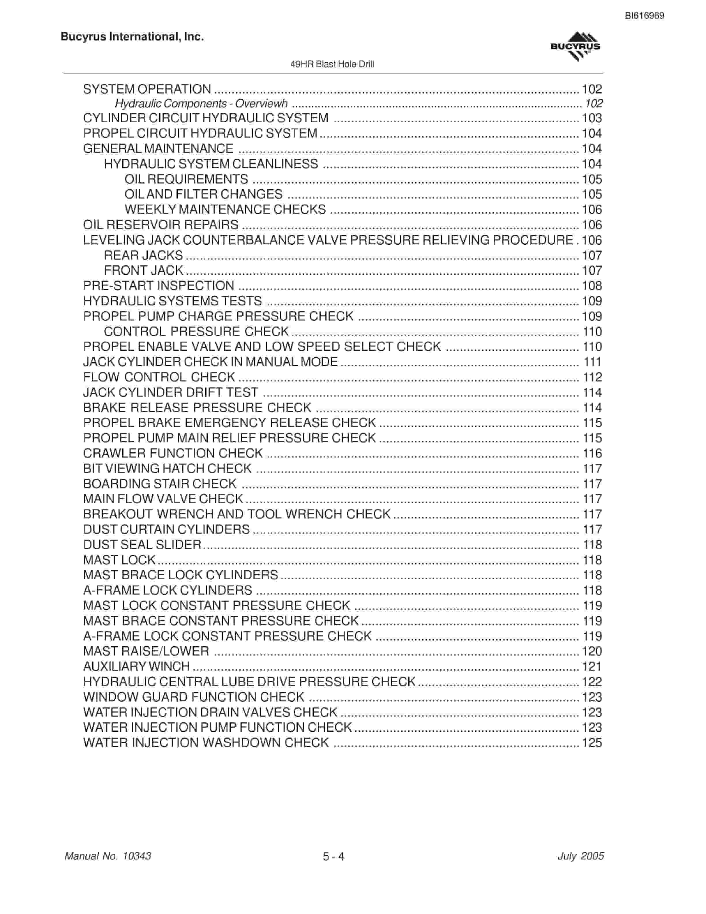 Bucyrus 49HR Blast Hole Drill Maintenance And Operation Manual BI616969-2