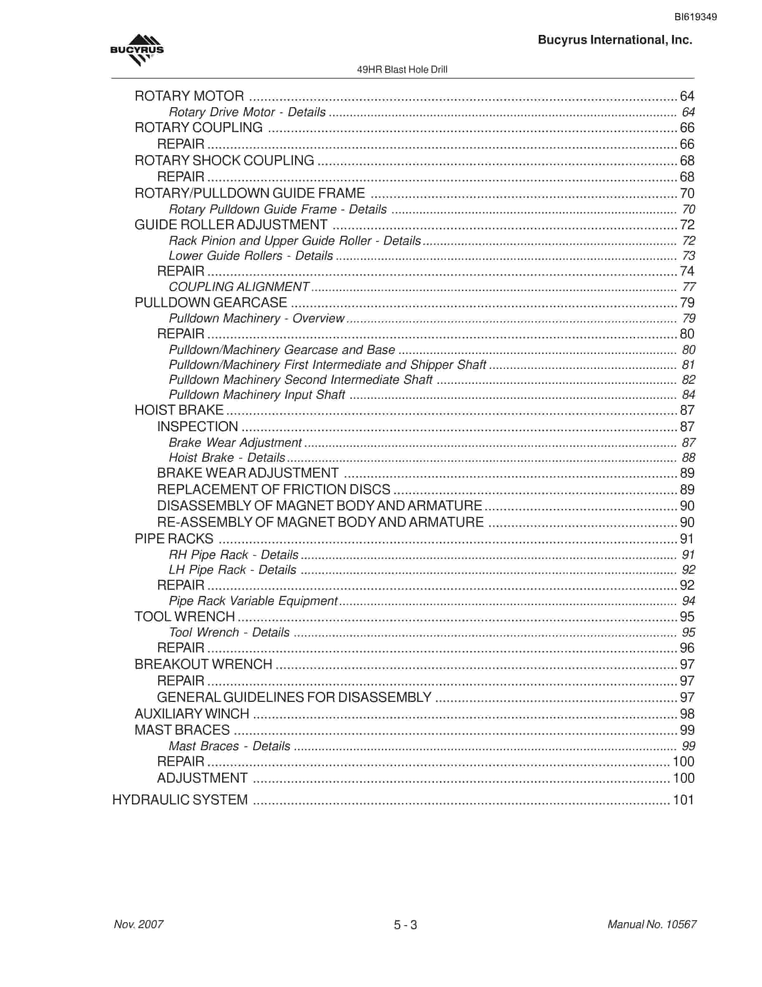 Bucyrus 49HR Blast Hole Drill Maintenance And Operation Manual BI619349-2
