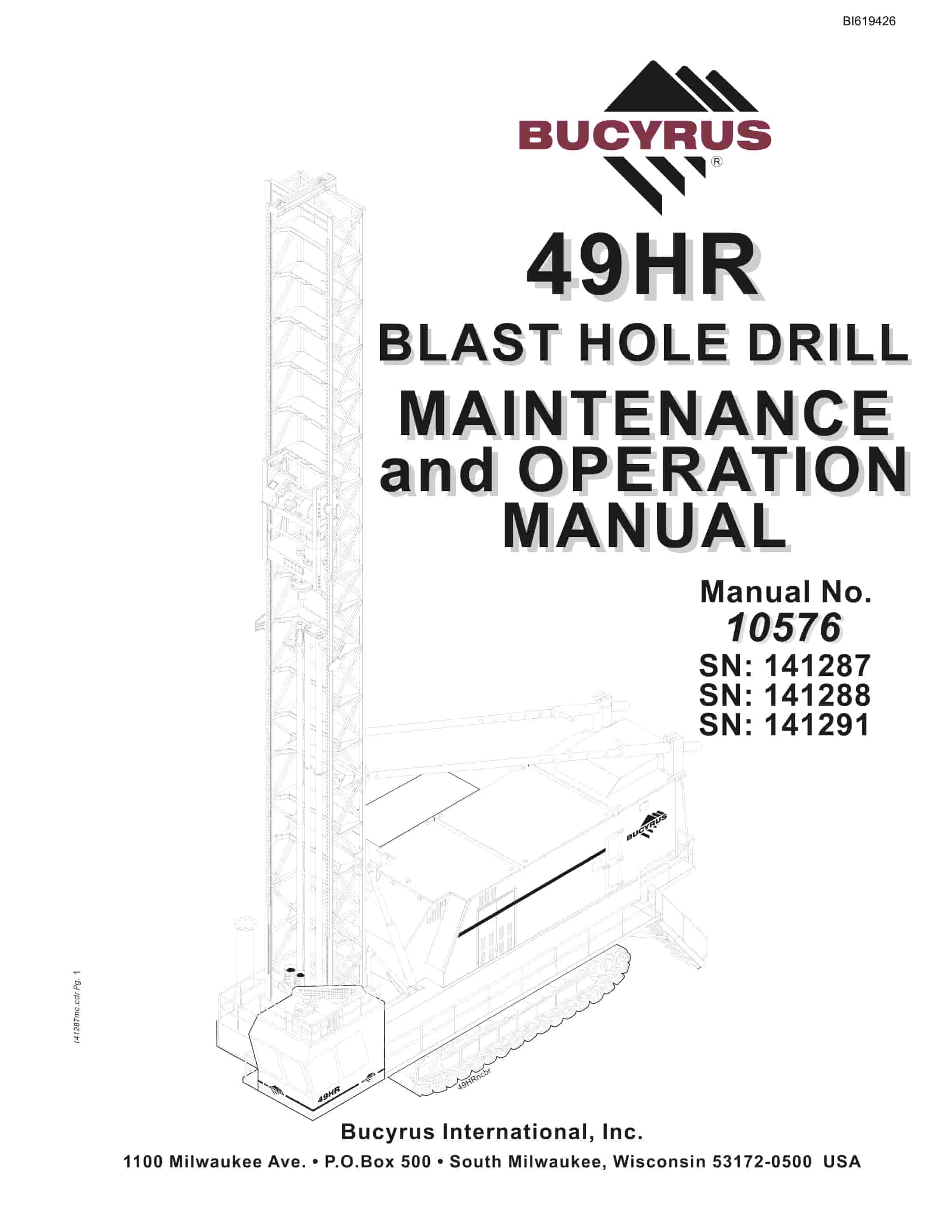 Bucyrus 49HR Blast Hole Drill Maintenance And Operation Manual BI619426