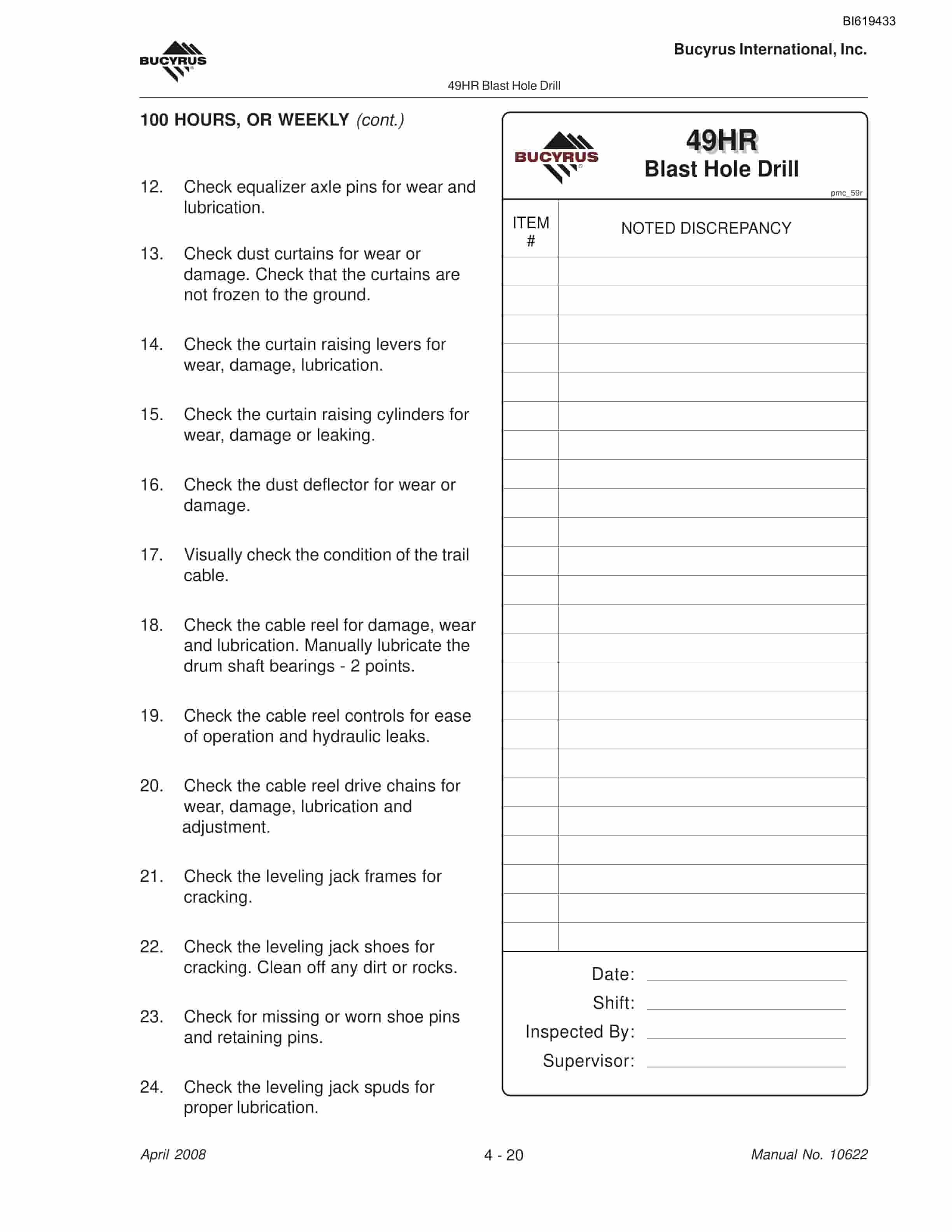 Bucyrus 49HR Blast Hole Drill Maintenance And Operation Manual BI619433-2