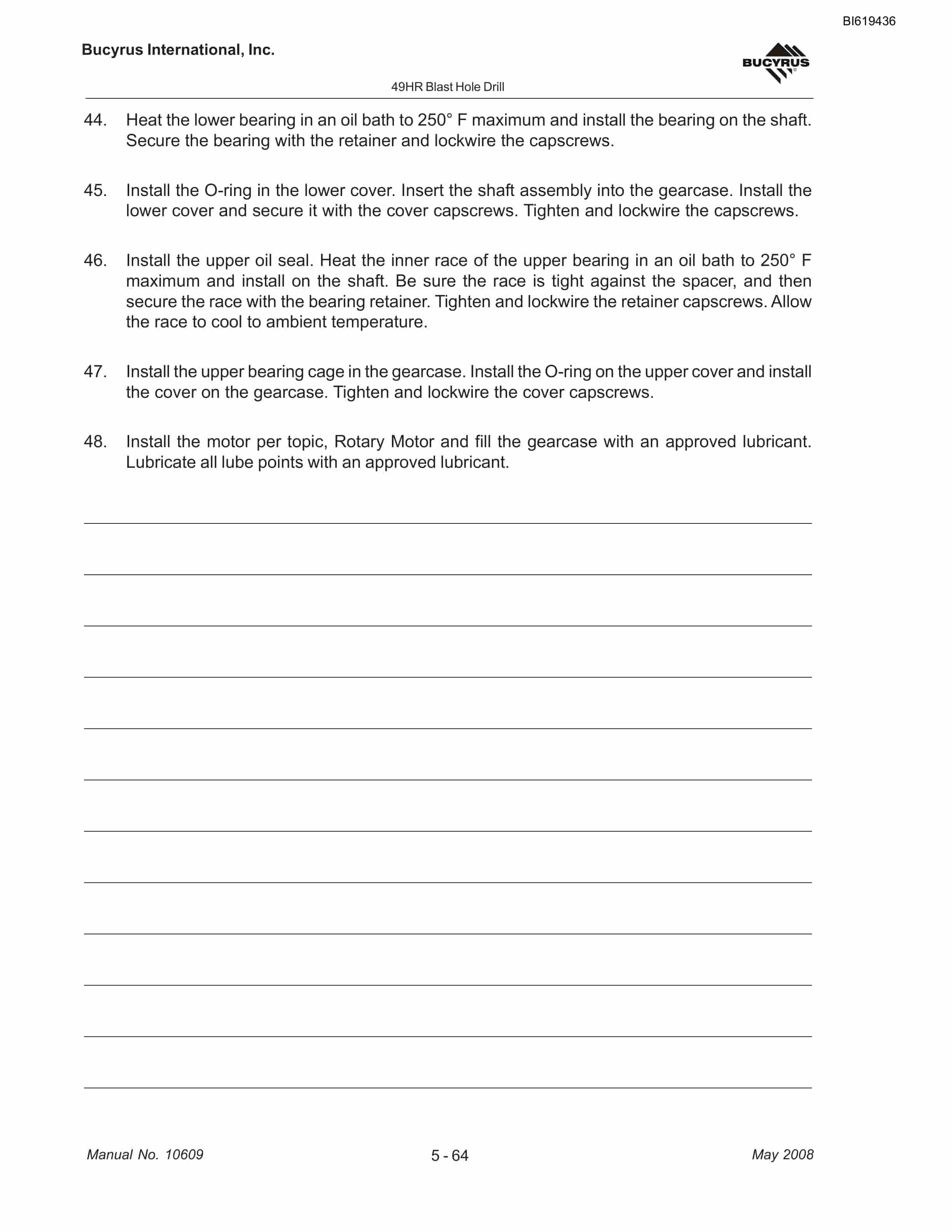 Bucyrus 49HR Blast Hole Drill Maintenance And Operation Manual BI619436-3
