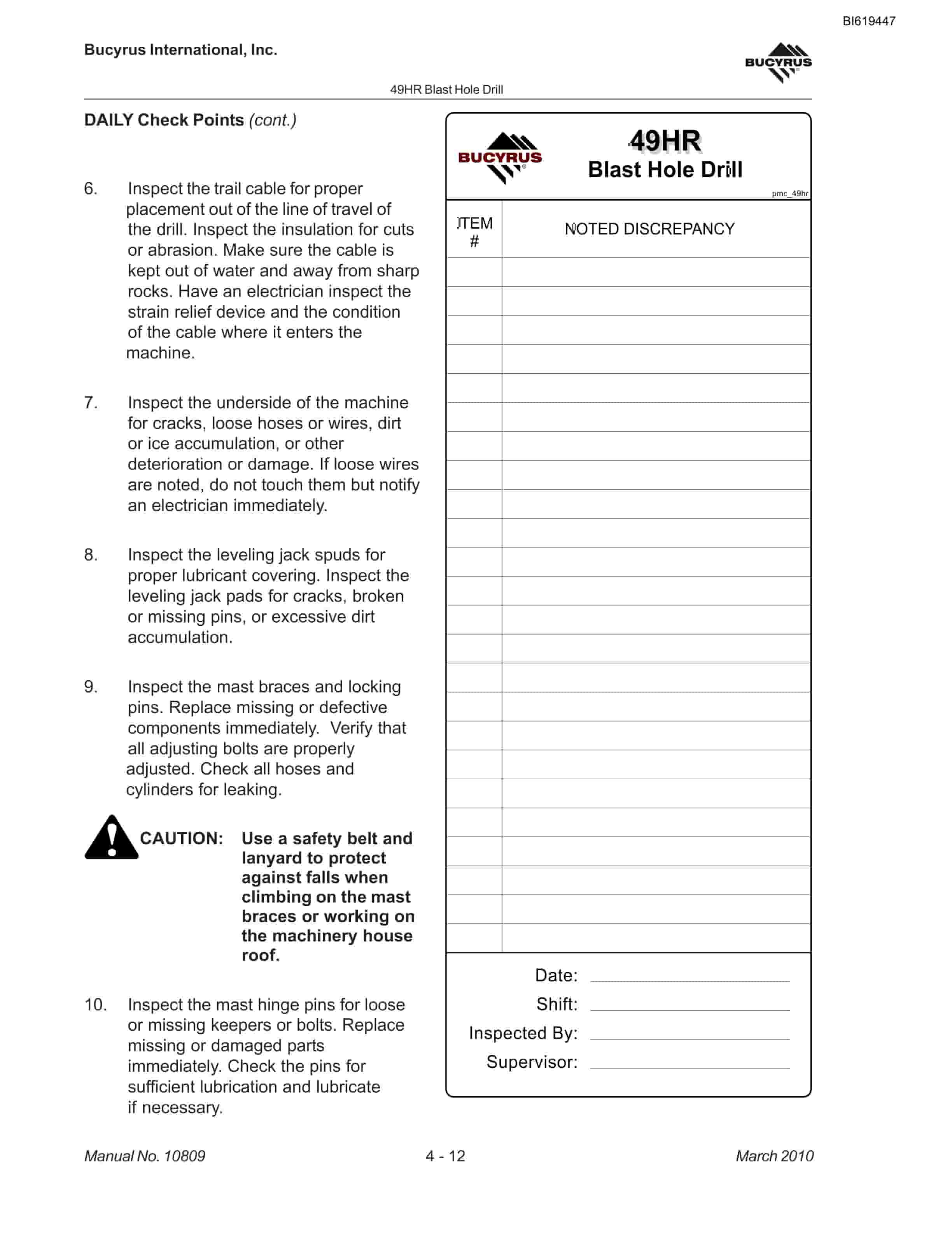 Bucyrus 49HR Blast Hole Drill Maintenance And Operation Manual BI619447-2