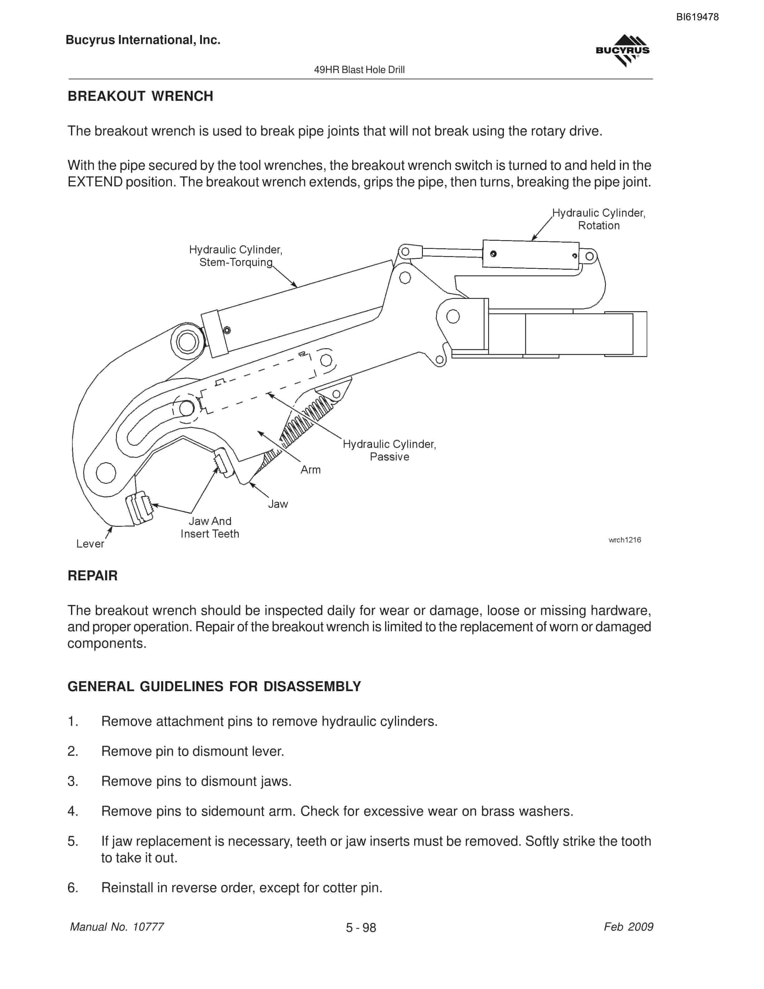 Bucyrus 49HR Blast Hole Drill Maintenance And Operation Manual BI619478-4