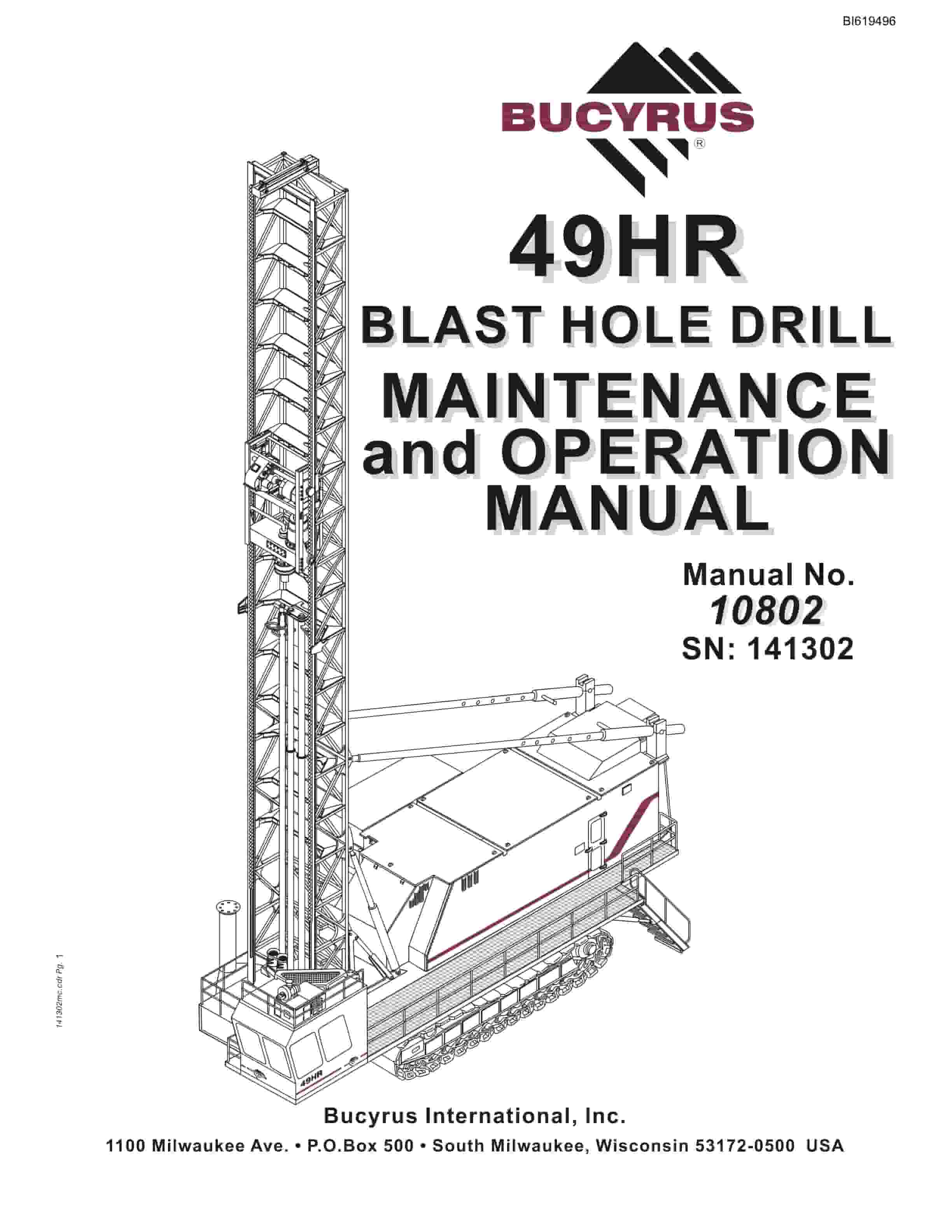 Bucyrus 49HR Blast Hole Drill Maintenance And Operation Manual BI619496