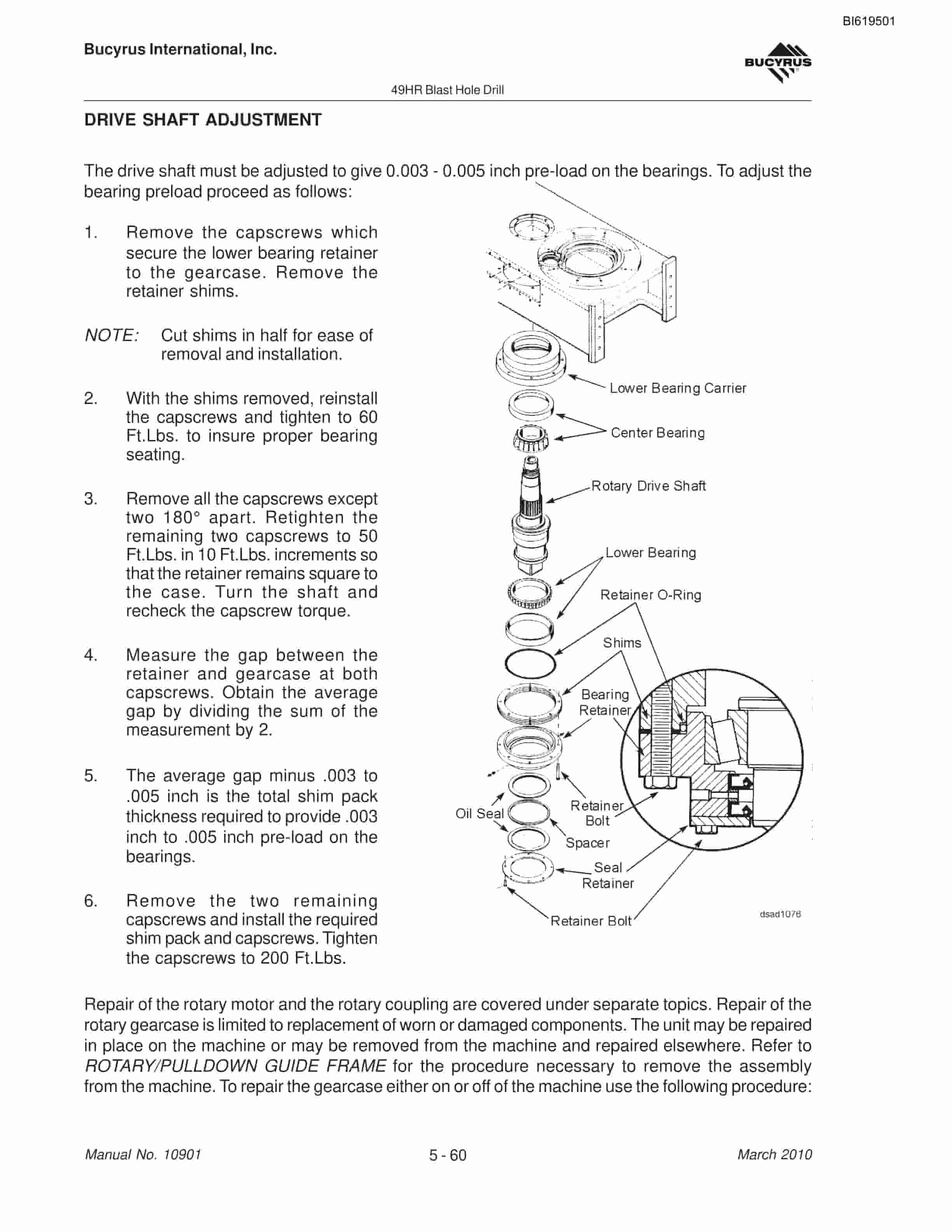 Bucyrus 49HR Blast Hole Drill Maintenance And Operation Manual BI619501-3